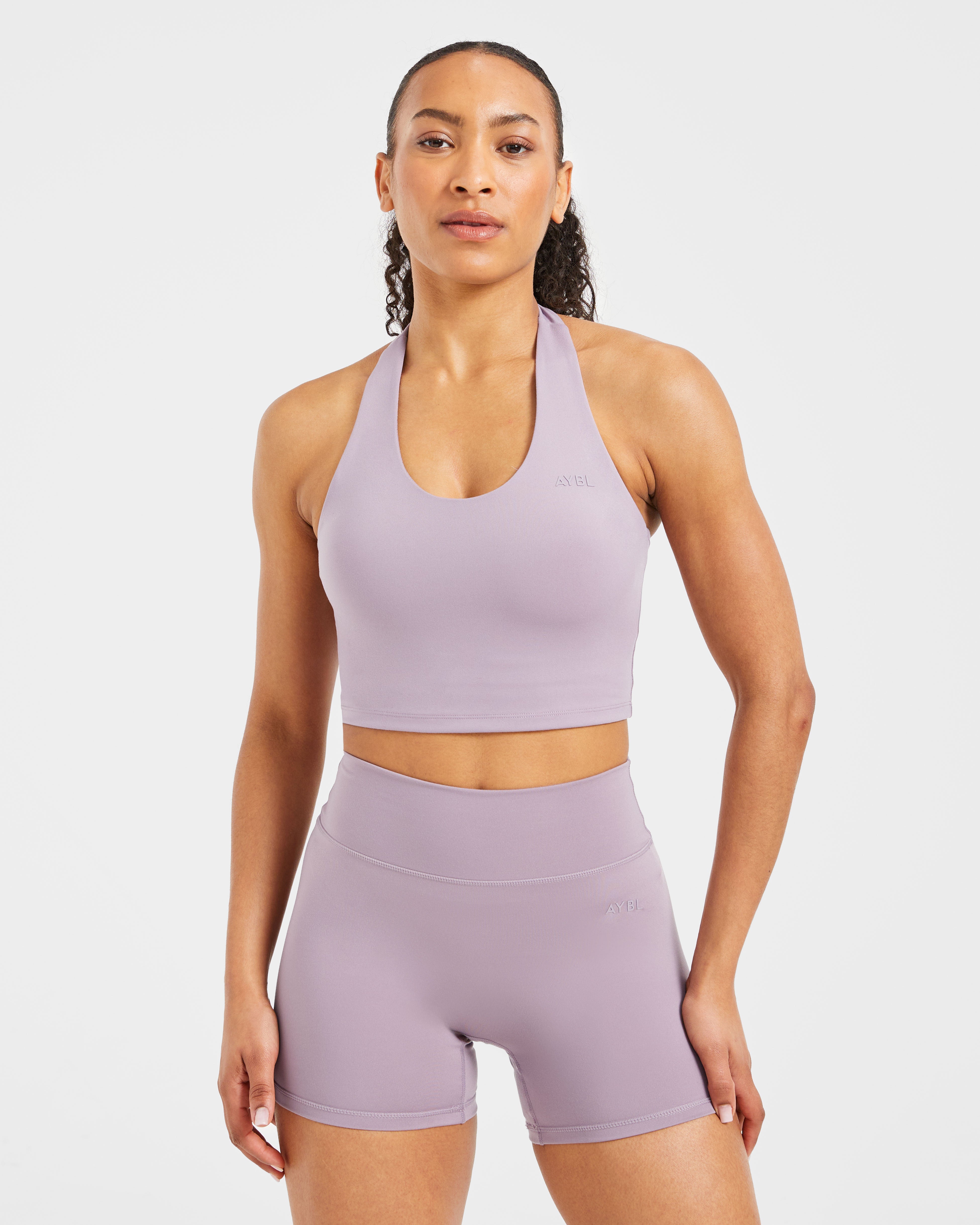 Top Corto Halter con Cuello en V - Púrpura Mauve