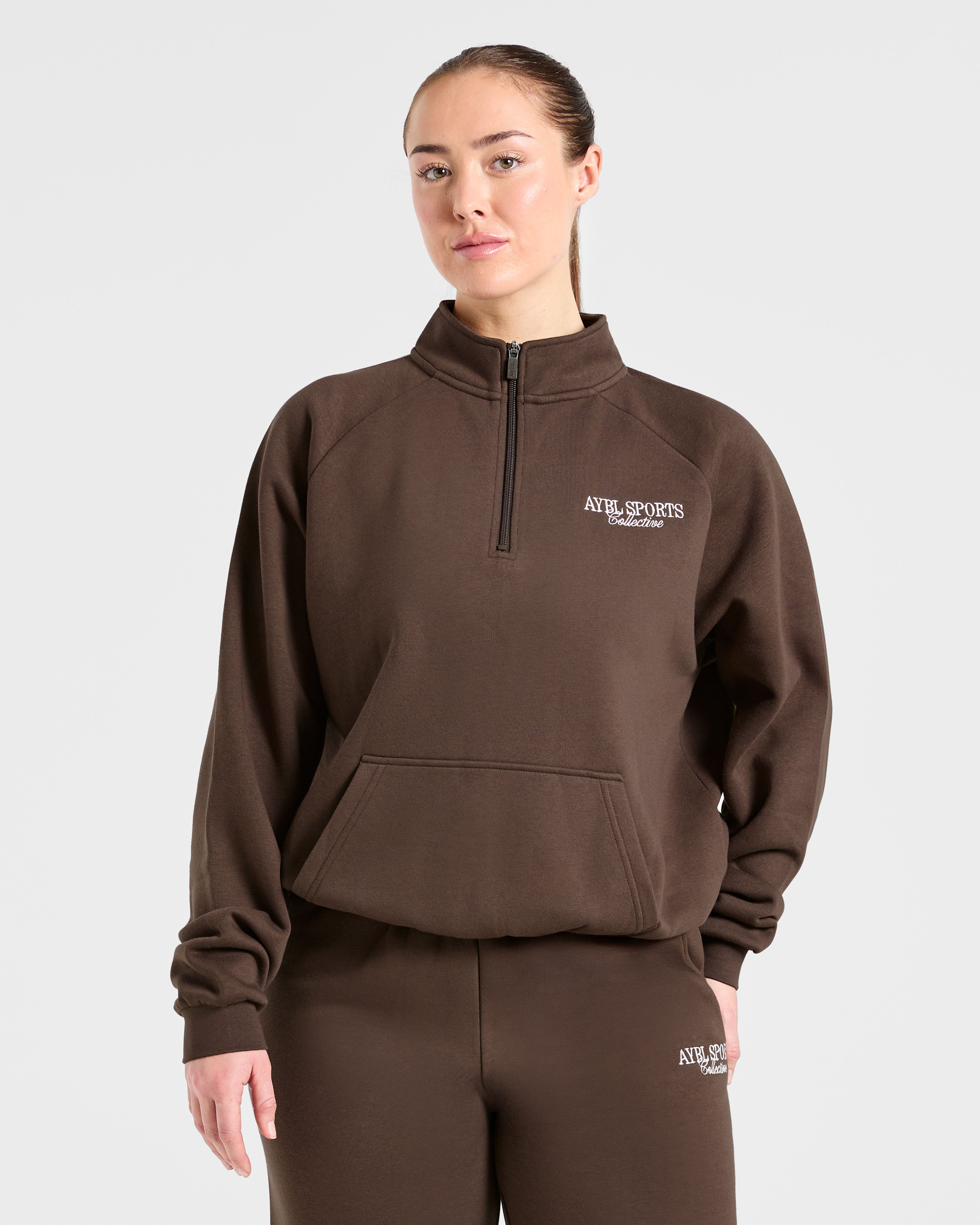 Pulóver Oversized de 1/4 de Cierre Sports Collective - Marrón