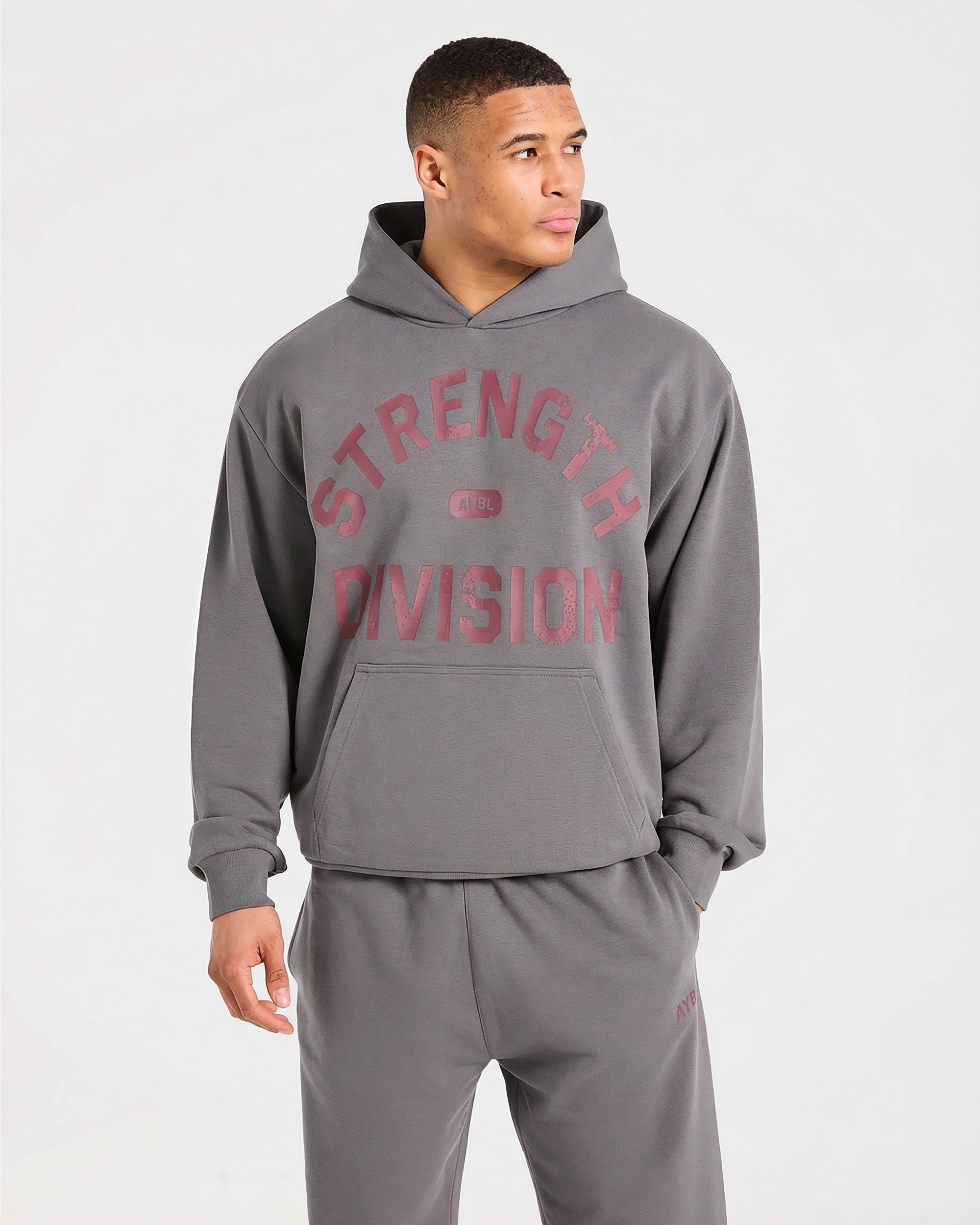 Sudadera Oversized Strength Division - Gris Oscuro/Rojo