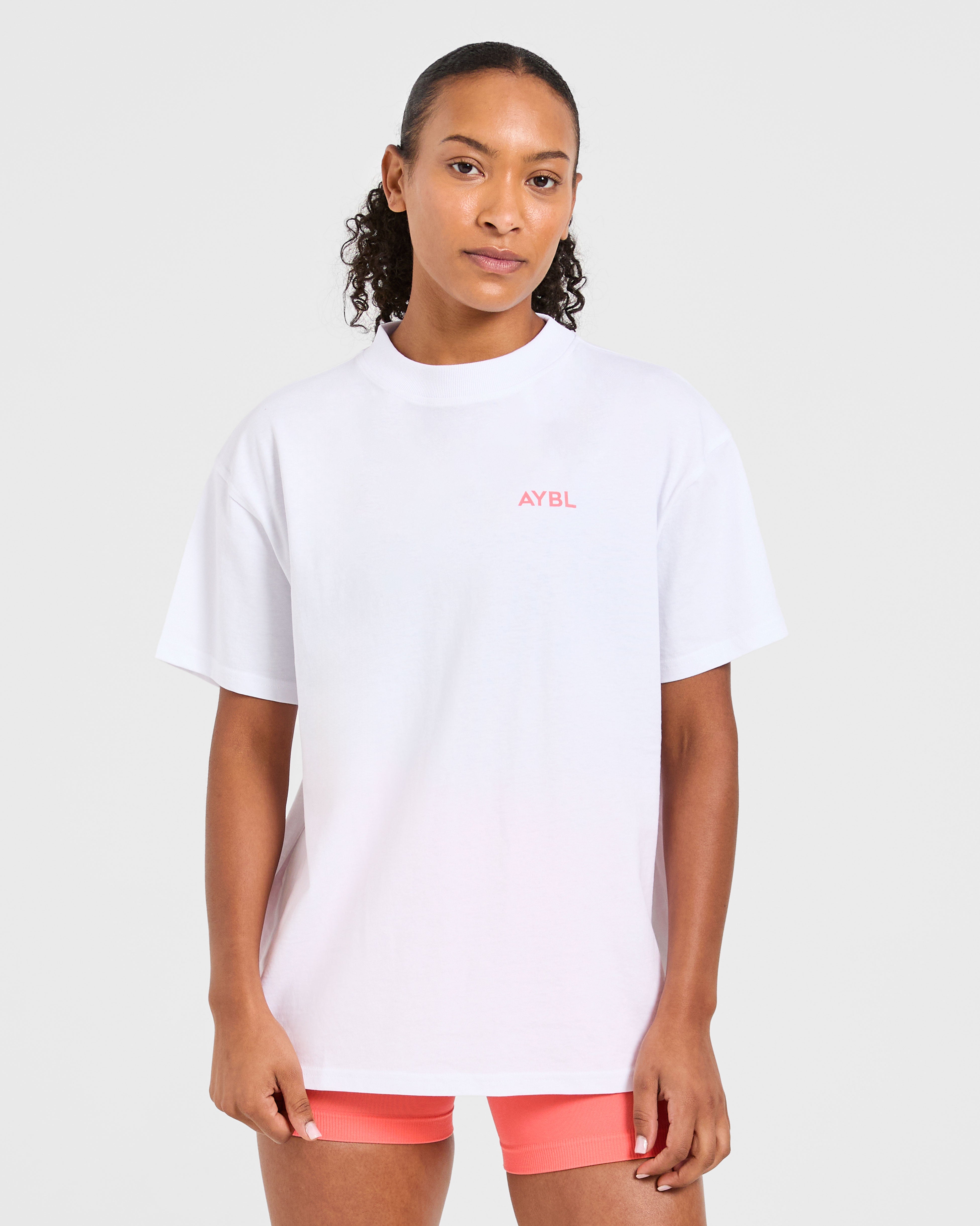 Camiseta Oversized con Estampado Lift - Blanco/Coral Melocotón