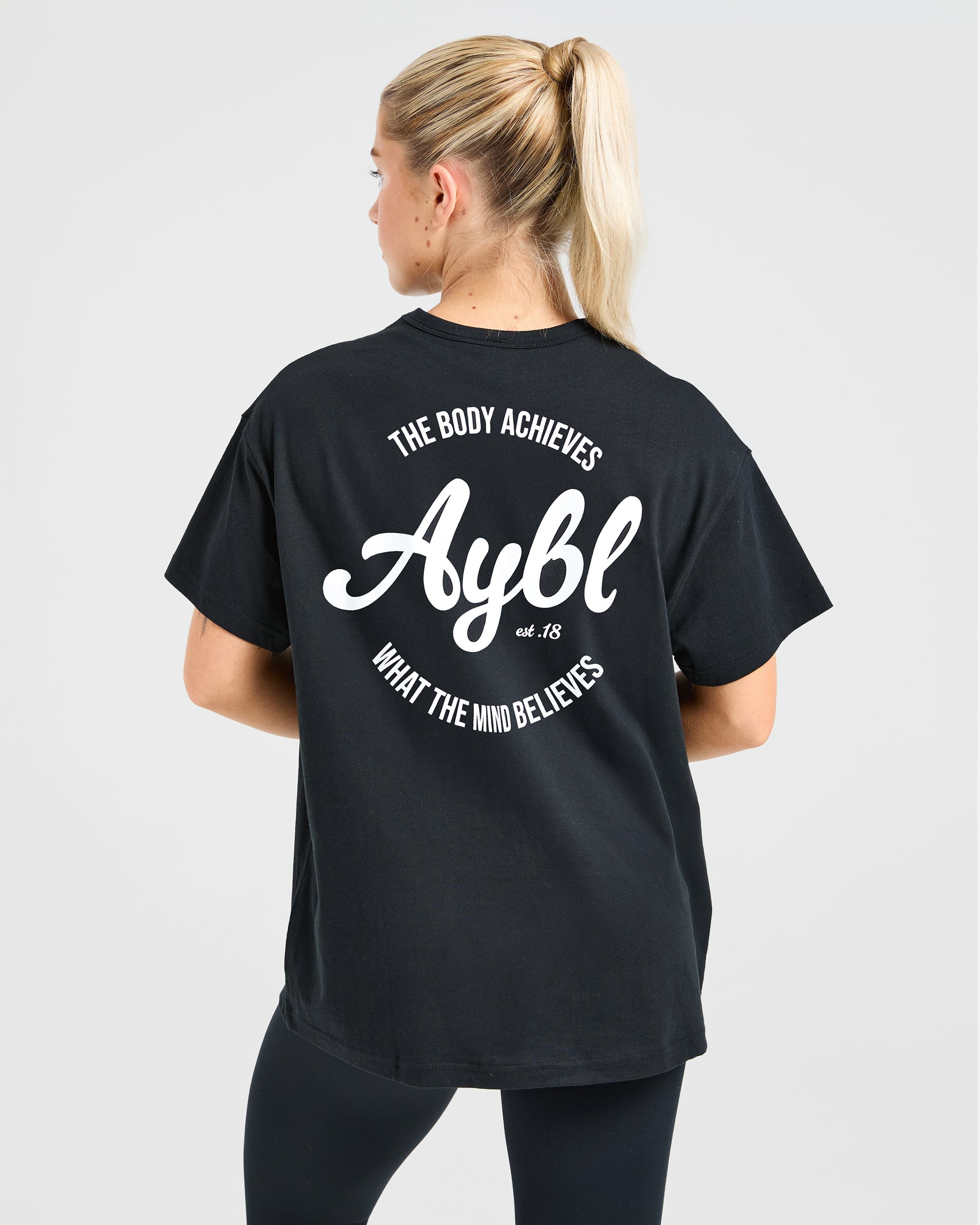 Camiseta Oversized Body Achieve Mind Believe - Negro