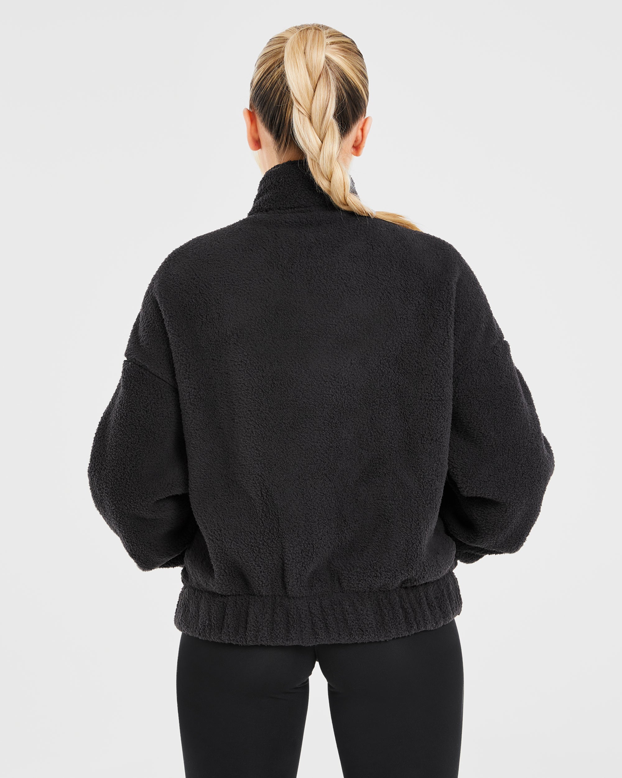 Chaqueta de Fleece Oversized con Cremallera Varsity - Negro