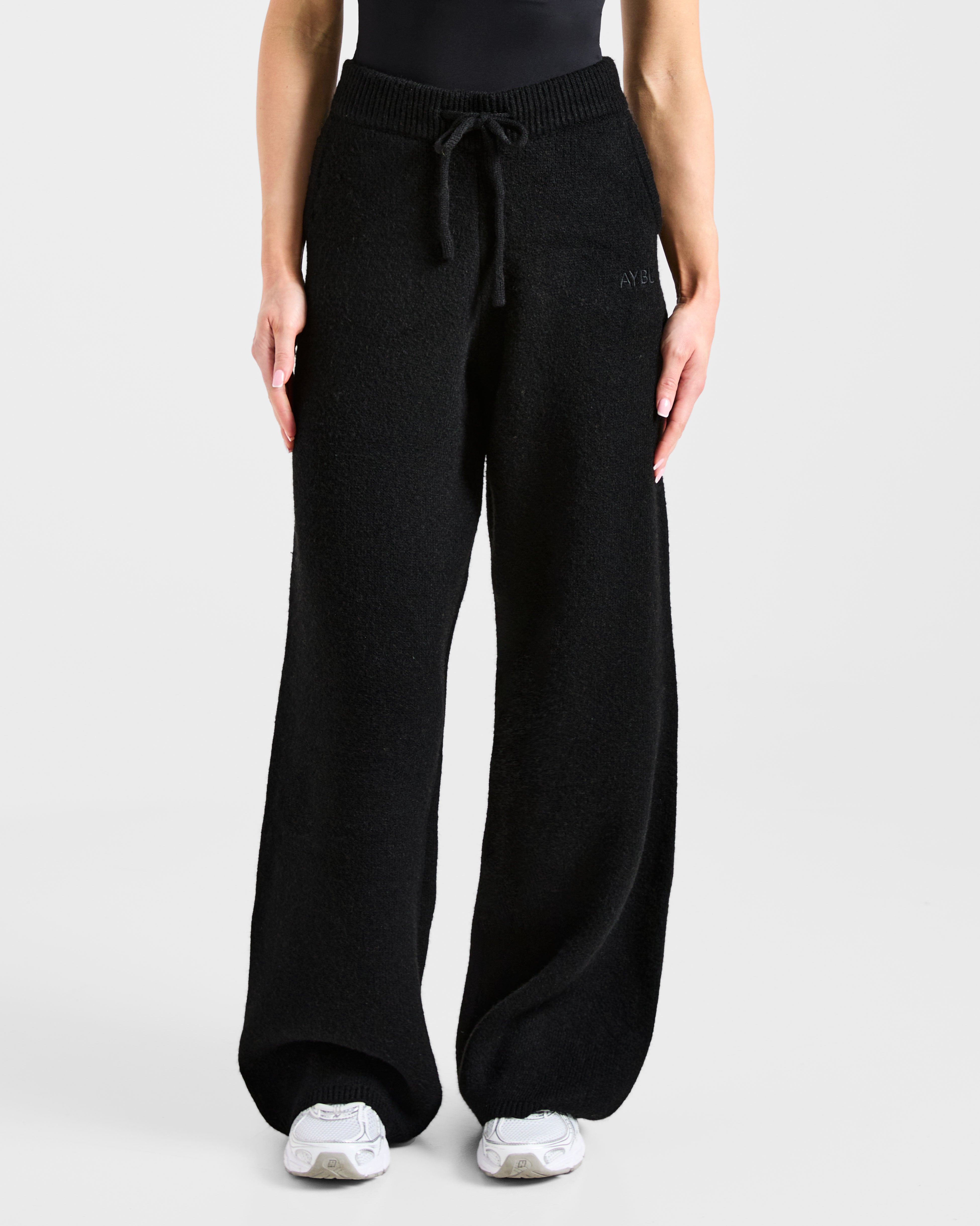 Pantalones Jogger de Punto Suave y Amplio de Pierna Recta - Negro