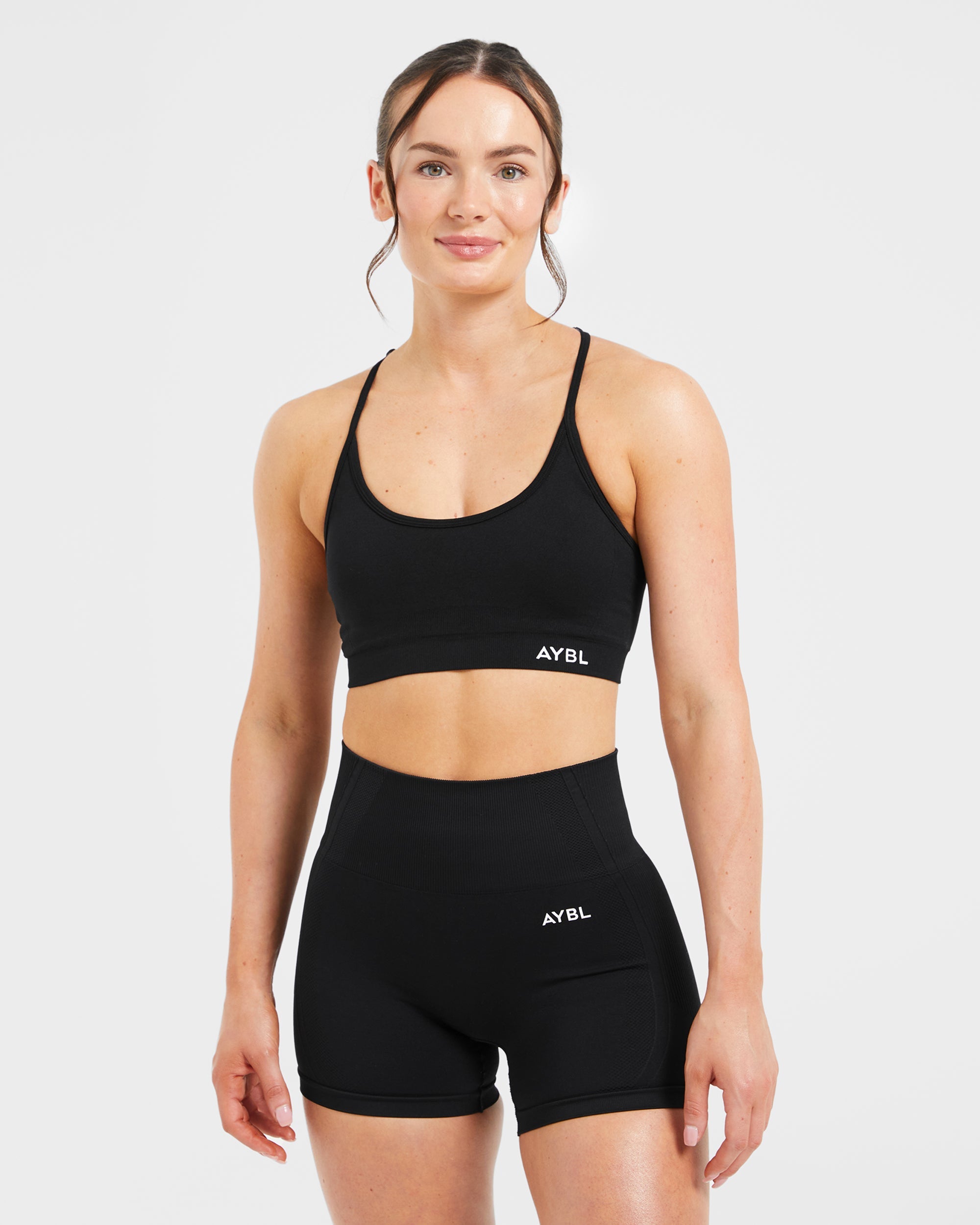 Sports Bra Sin Costuras Básico de Cuello en V - Negro
