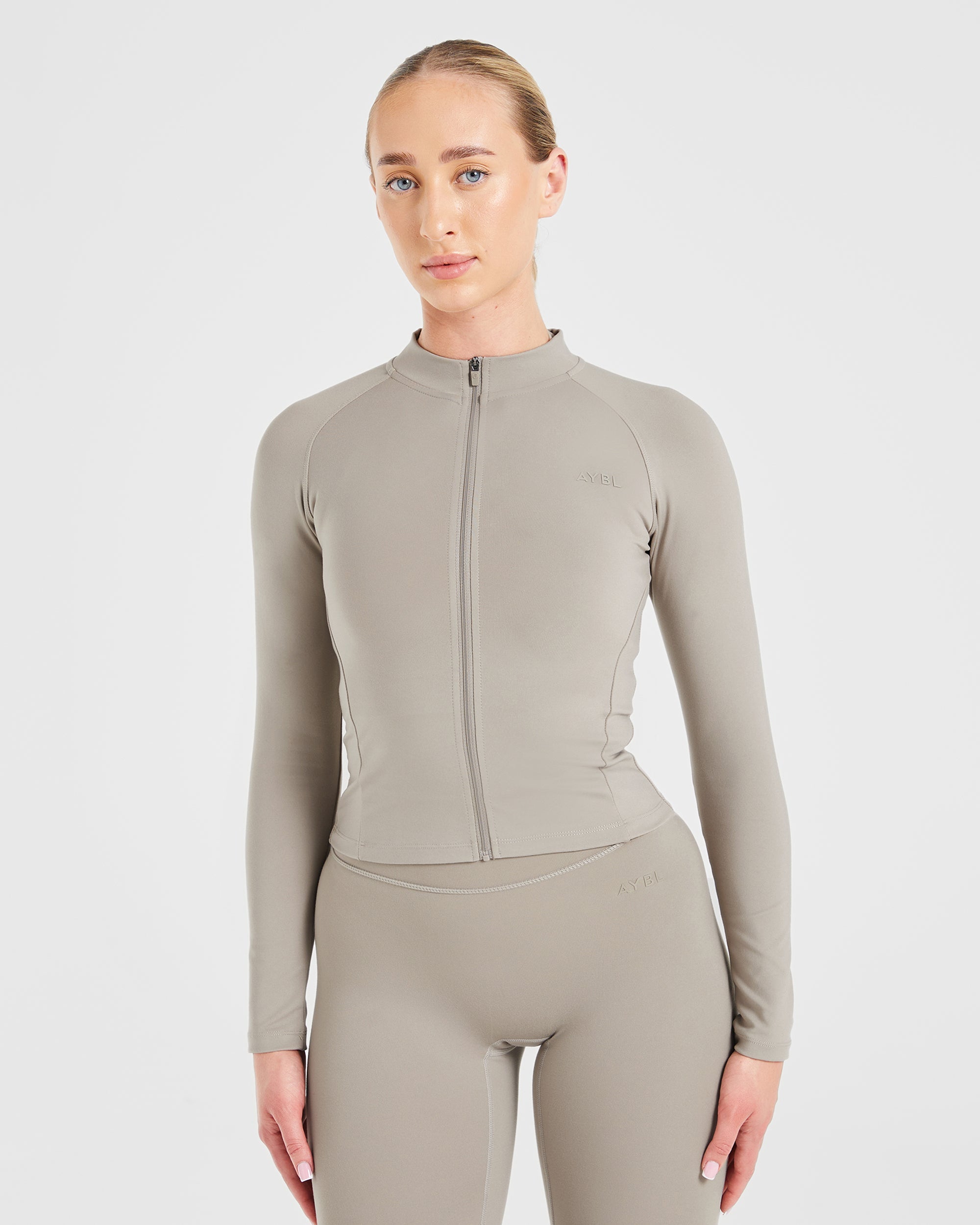 Chaqueta de Cierre con Zip Longline Staple - Taupe Suave