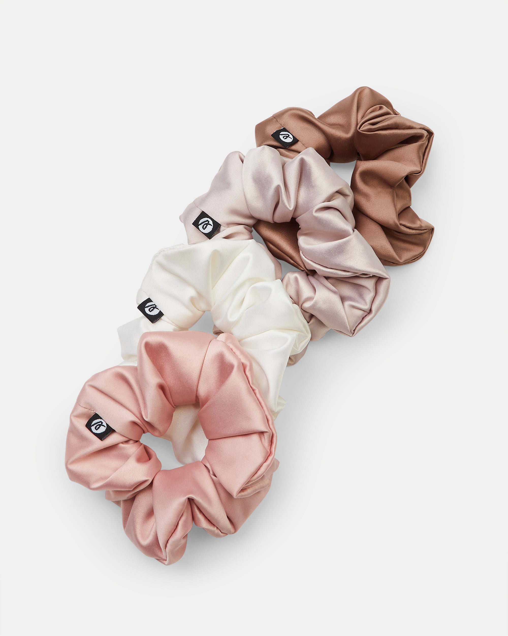 Juego de 4 Scrunchies - Blanco/Champán/Rosa/Moca