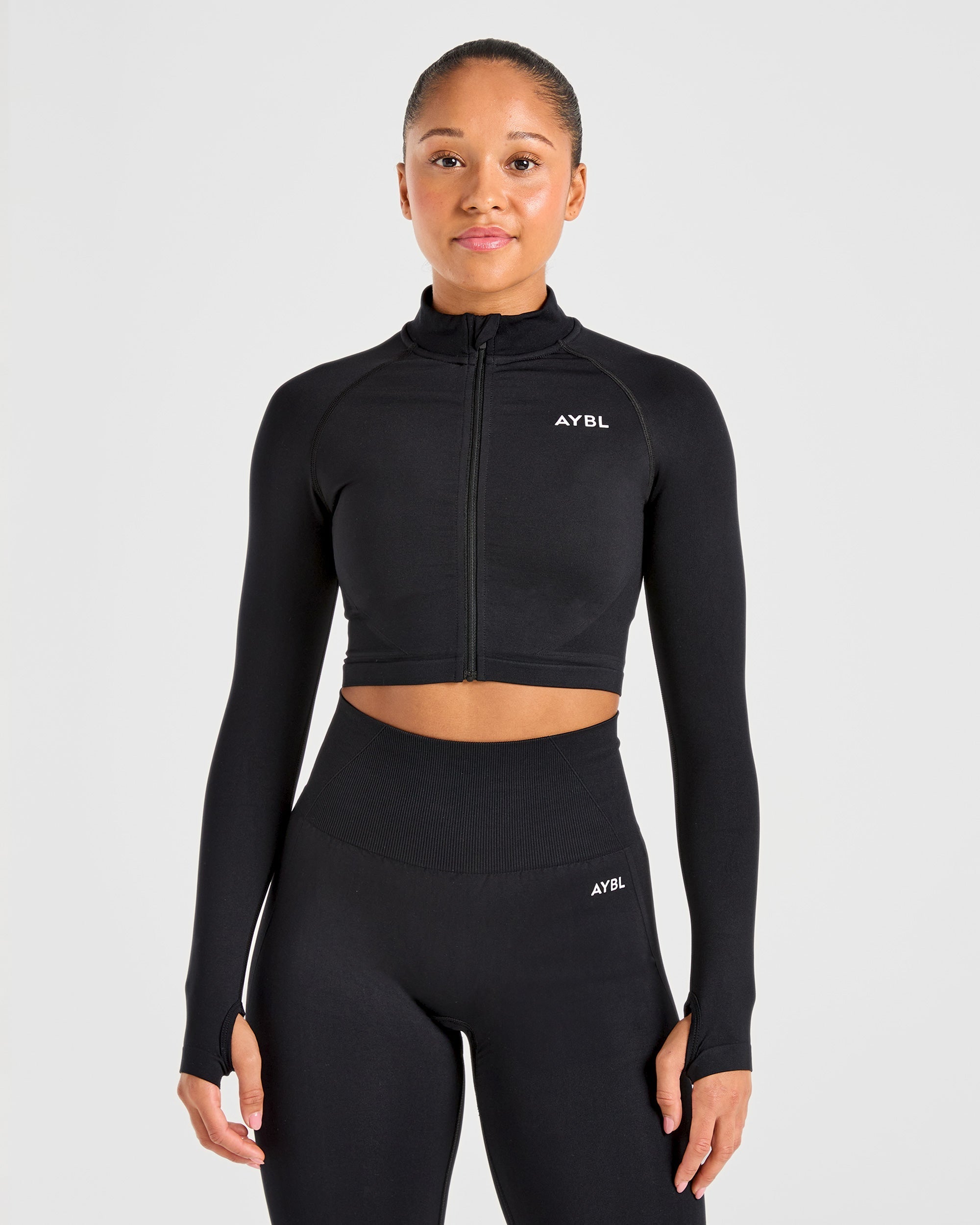 Empower Jacket de Manga Larga Sin Costuras con Cremallera - Negro