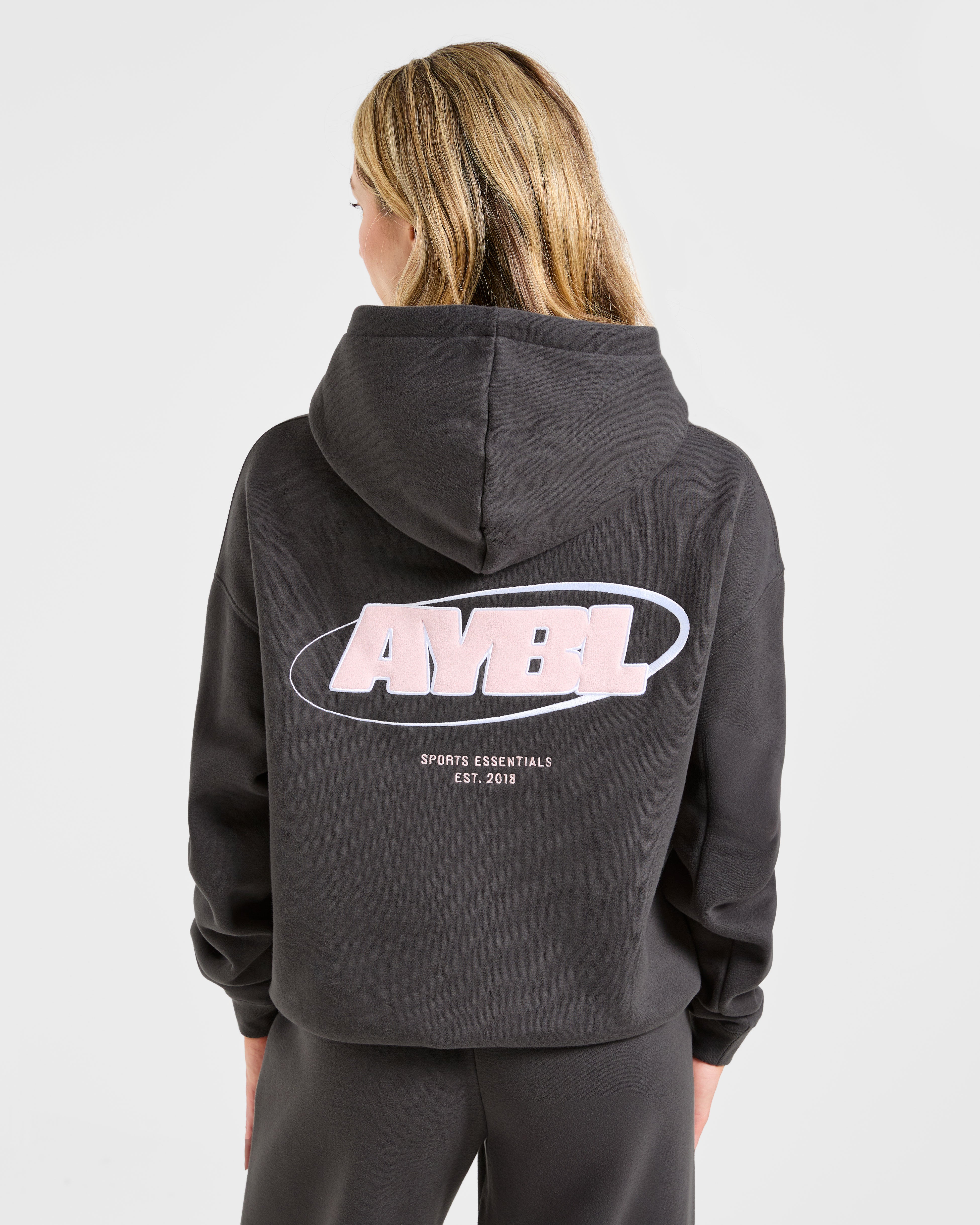 Sudadera Oversized Essential Sport - Gris Oscuro/Rosa