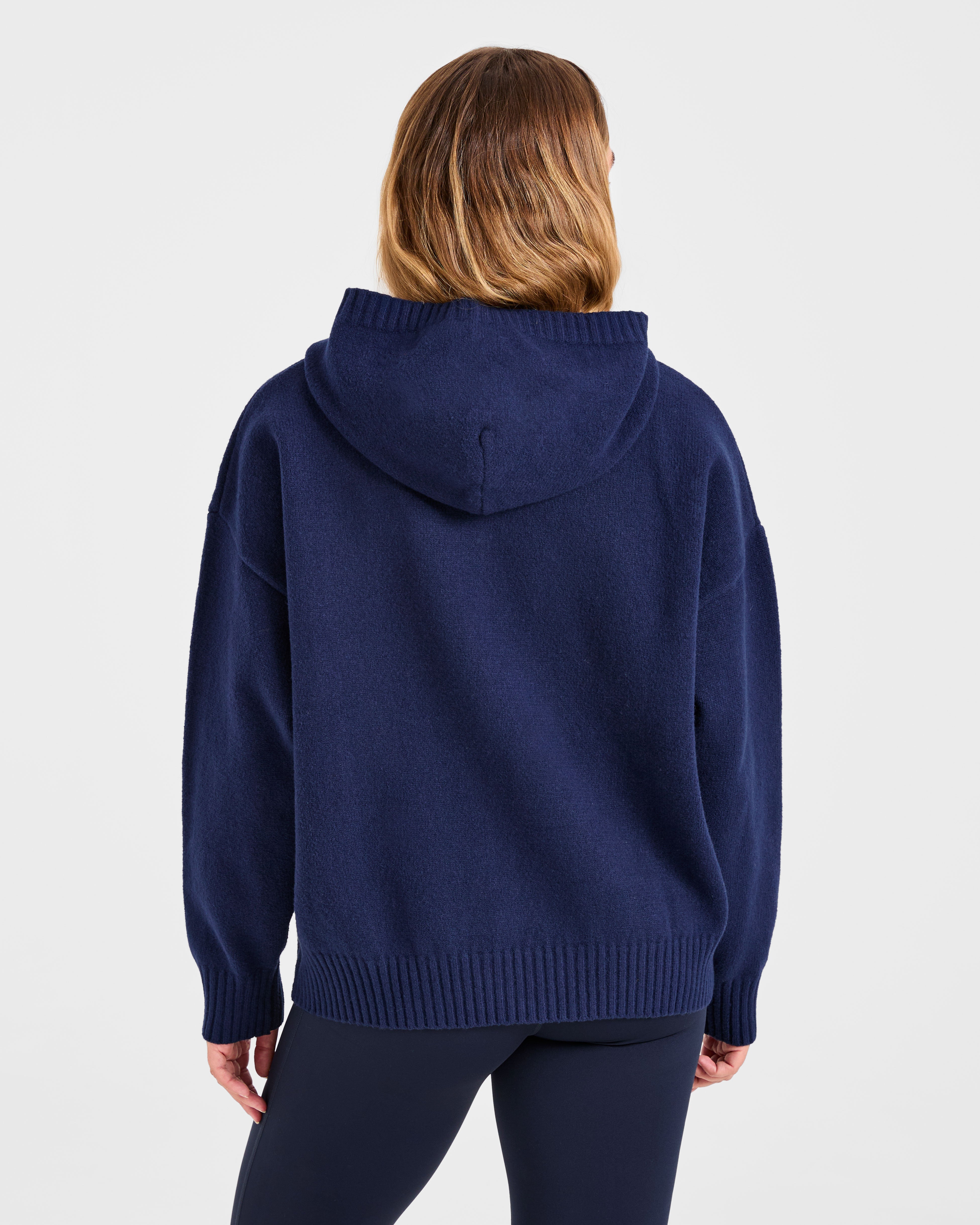Sudadera Oversized de Punto con Logotipo Minimal Varsity - Azul Marino