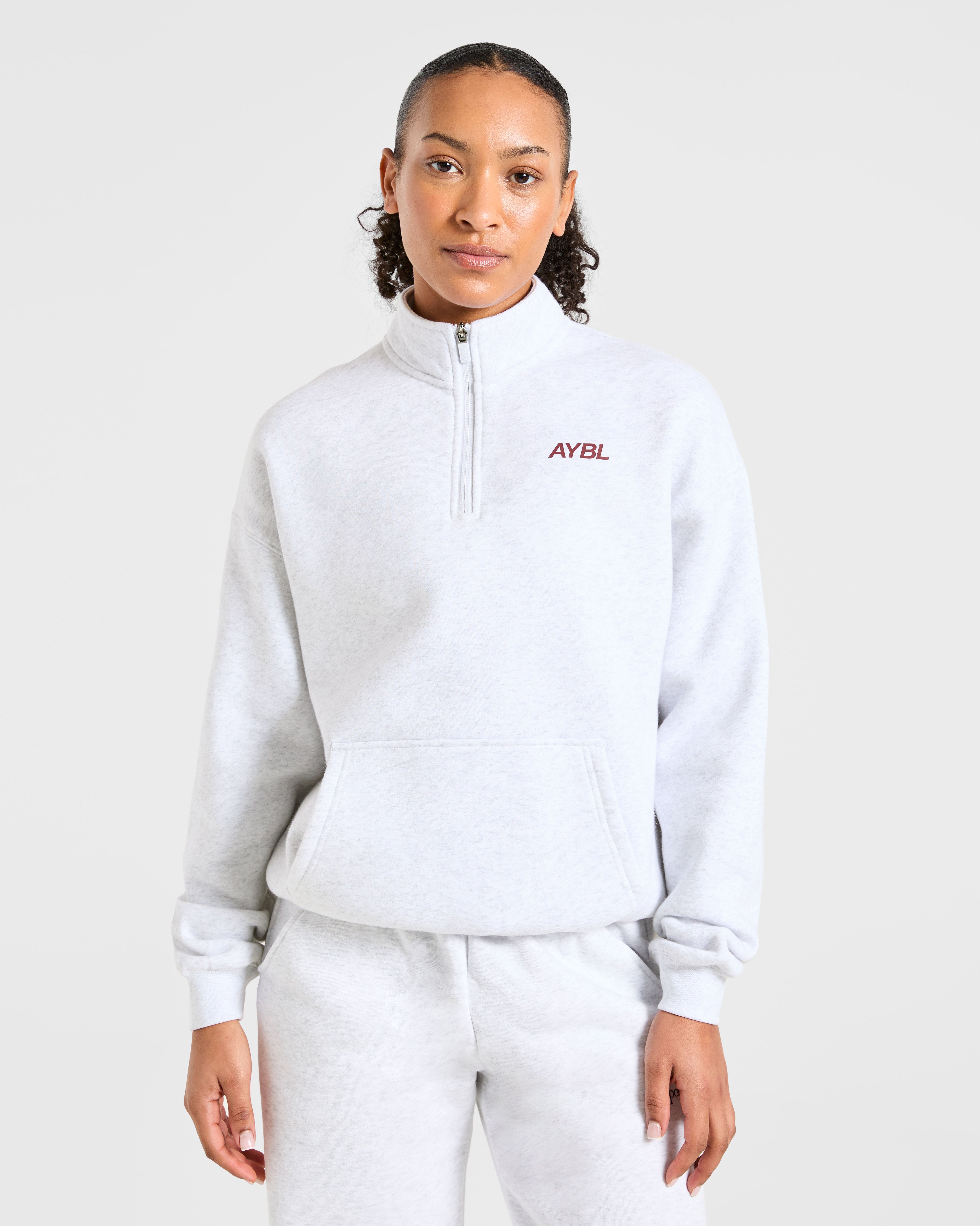 Chándal Oversized de 1/4 Cierre del Club Deportivo - Gris Marfil/Borgoña