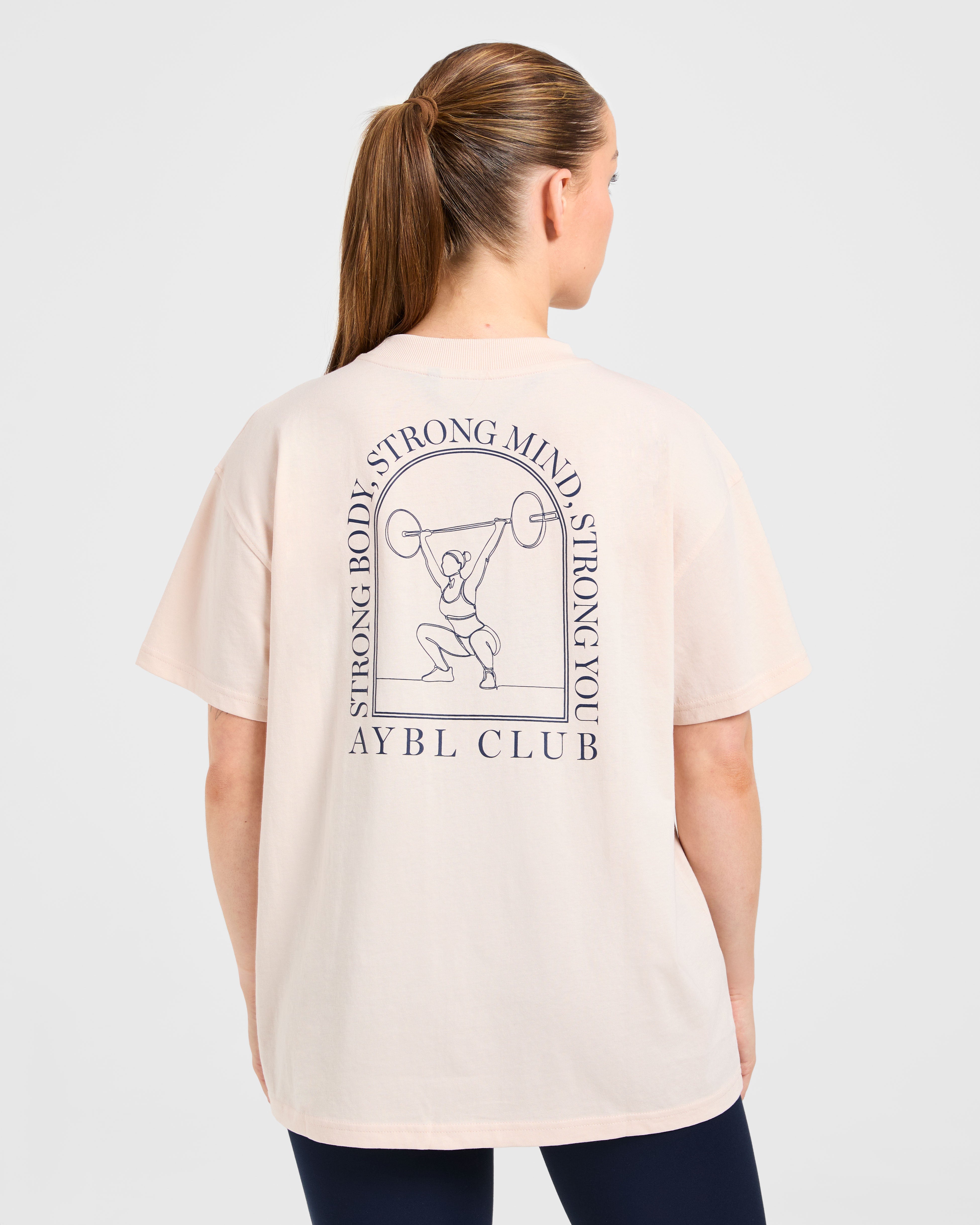 Camiseta Oversized Body, Mind, You - Melocotón/Azul marino