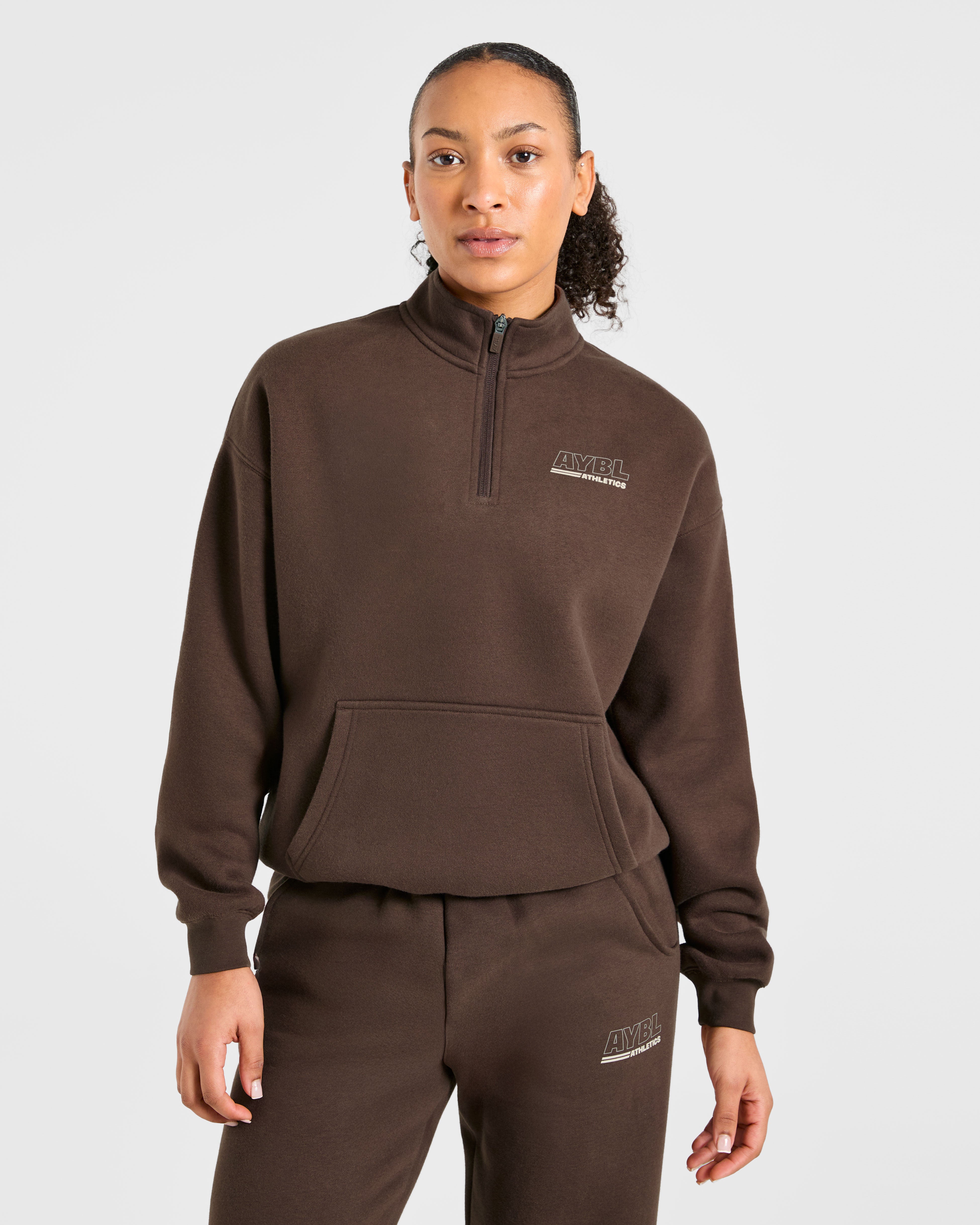 Pulóver Oversized de Pista Deportiva con Cremallera 1/4 - Marrón/Arena