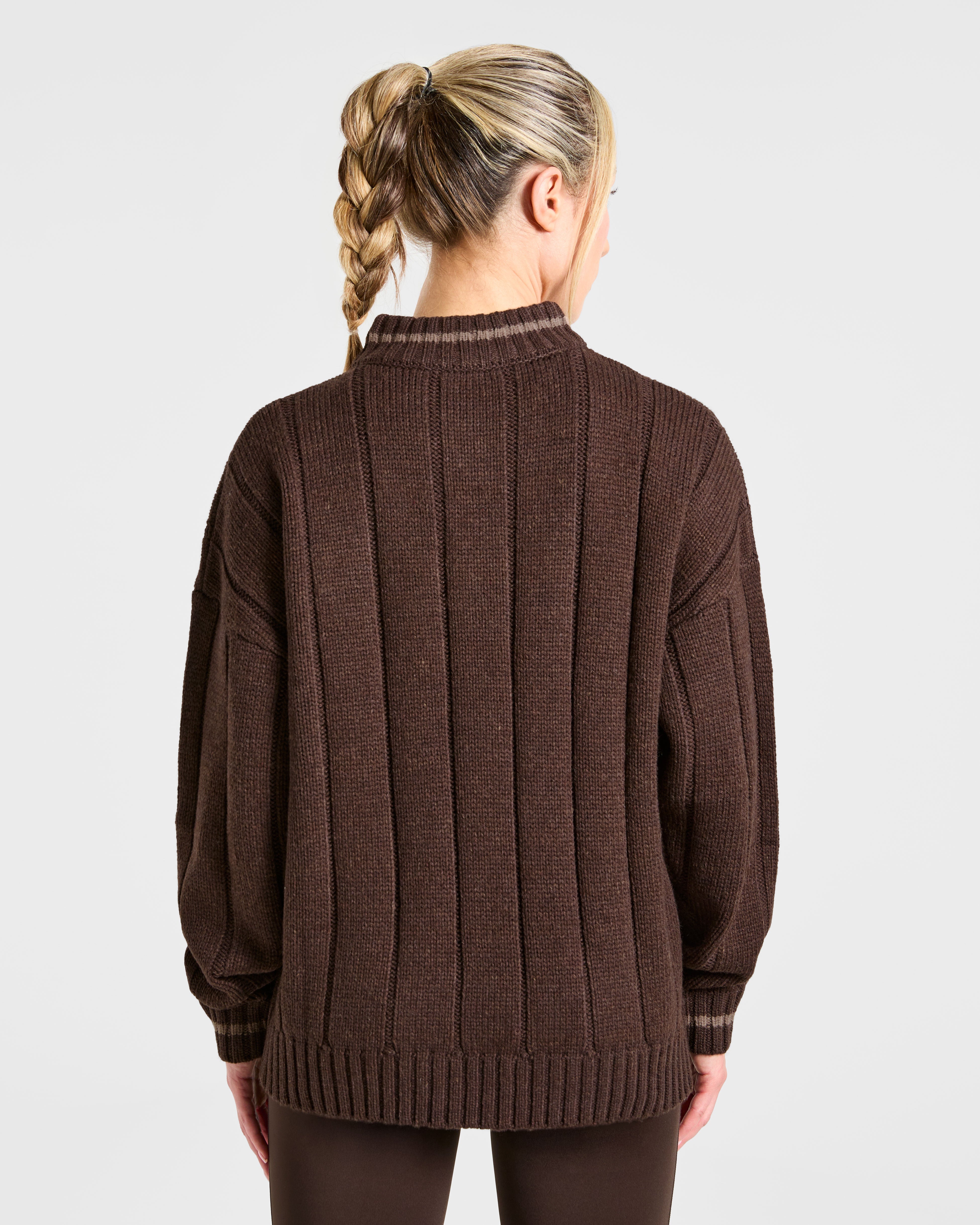 Athletics Oversized Knitted 1/4 Zip - Marrón