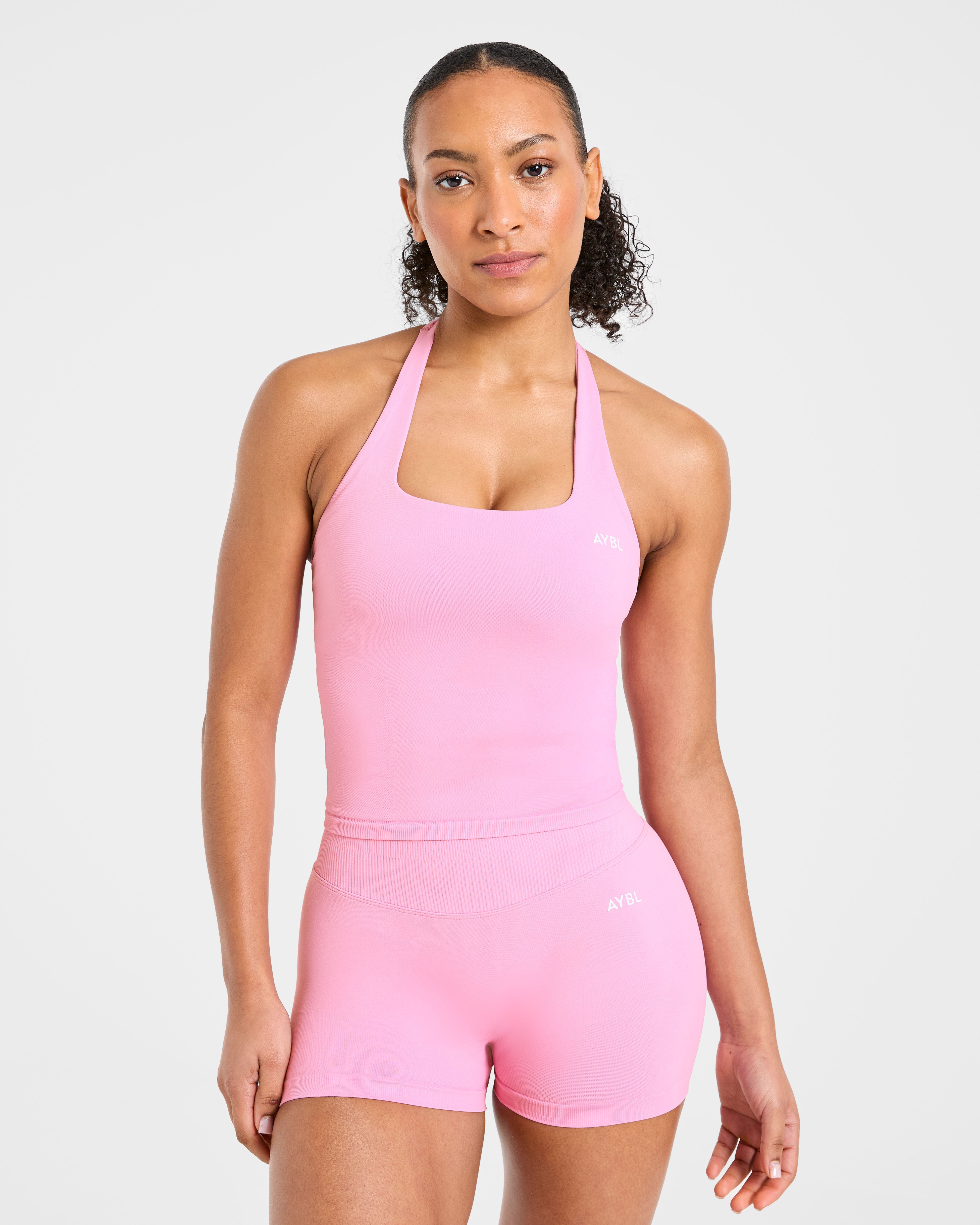Potencia el top sin costuras tipo halter - Rosa azúcar