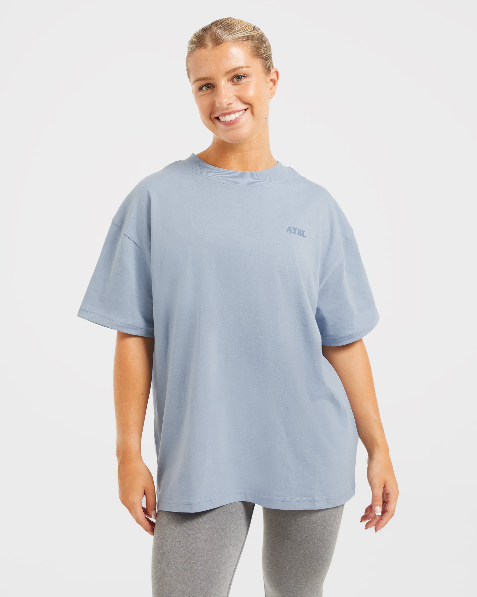 Camiseta Oversized con Estampado de Ondas del Sports Club - Azul Pizarra