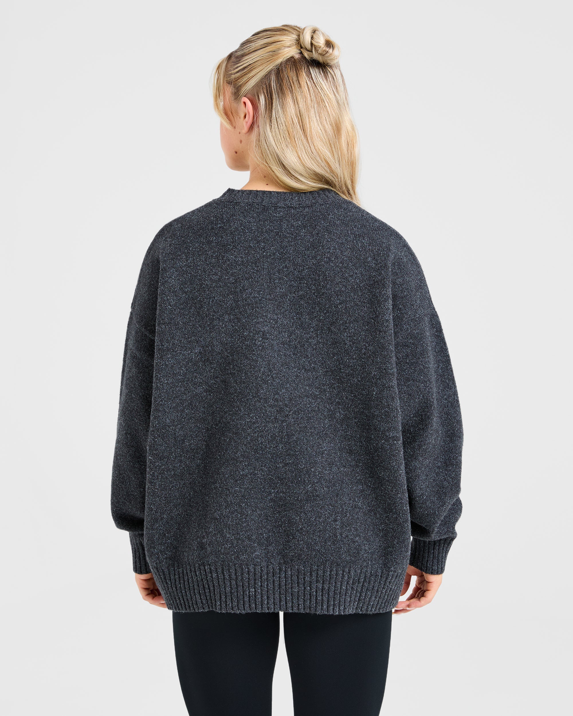 Sudadera Oversized de Punto Varsity - Gris Carbón