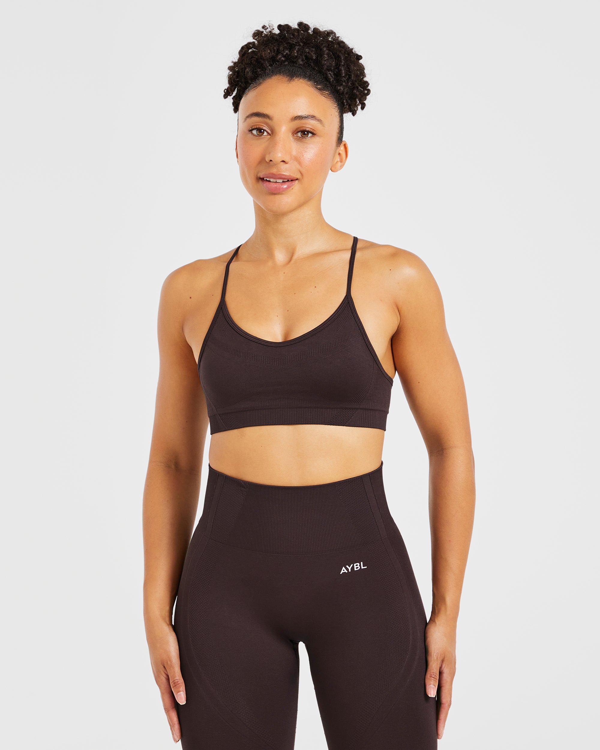 Sports Bra Sin Costuras con Tirantes Balance V3 - Marrón Oscuro