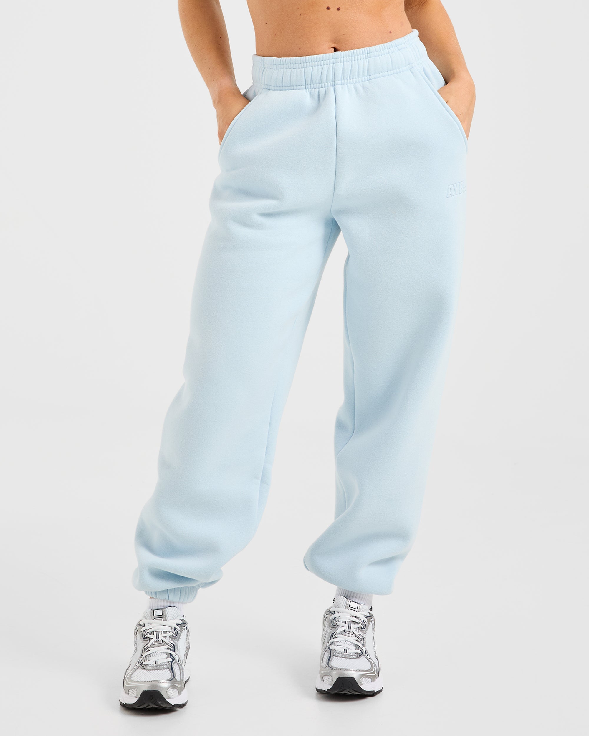 Pantalones Jogger Clásicos de Felpa Amplios - Azul Pastel