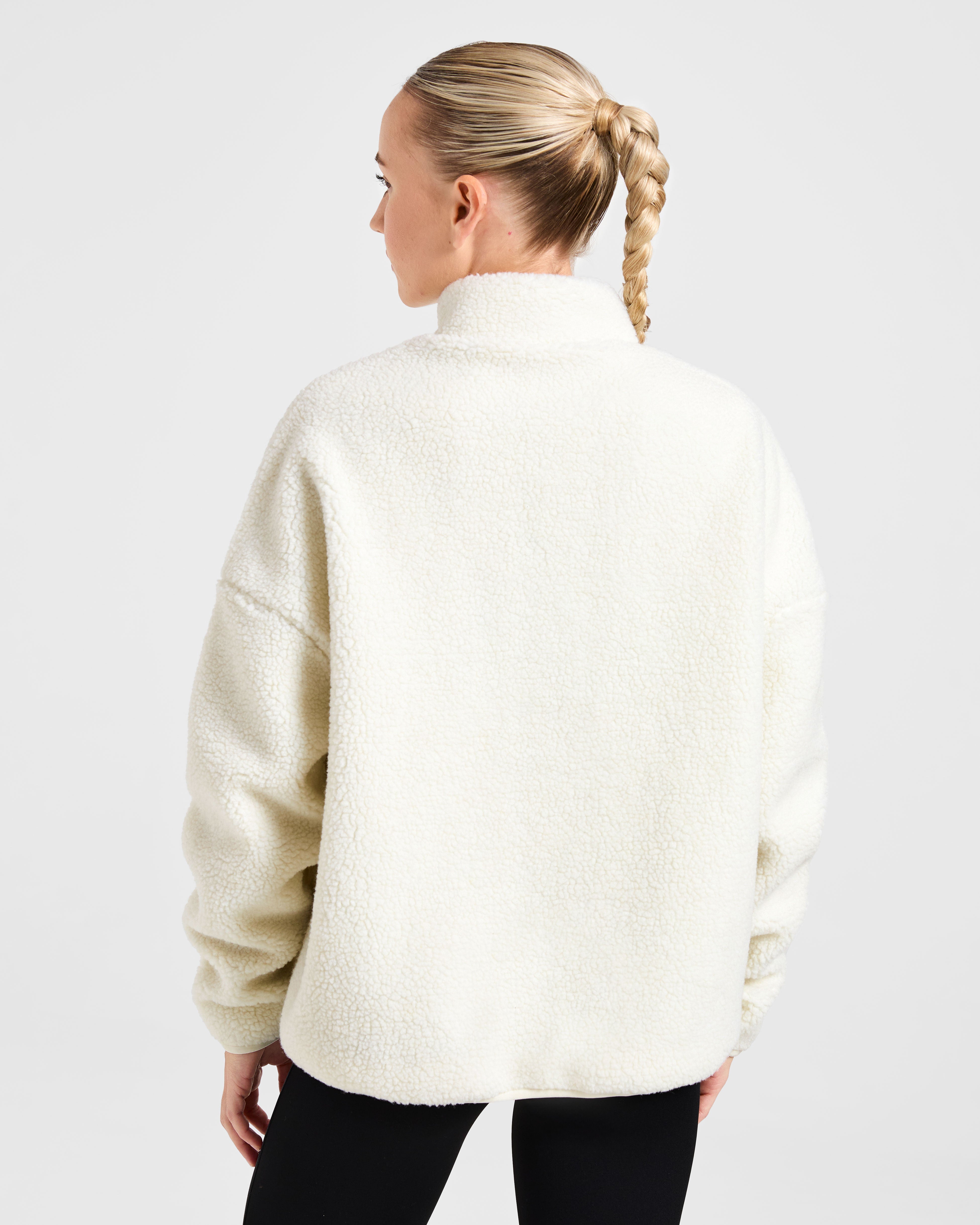 Chaqueta de Fleece con Cremallera Amplia - Crema