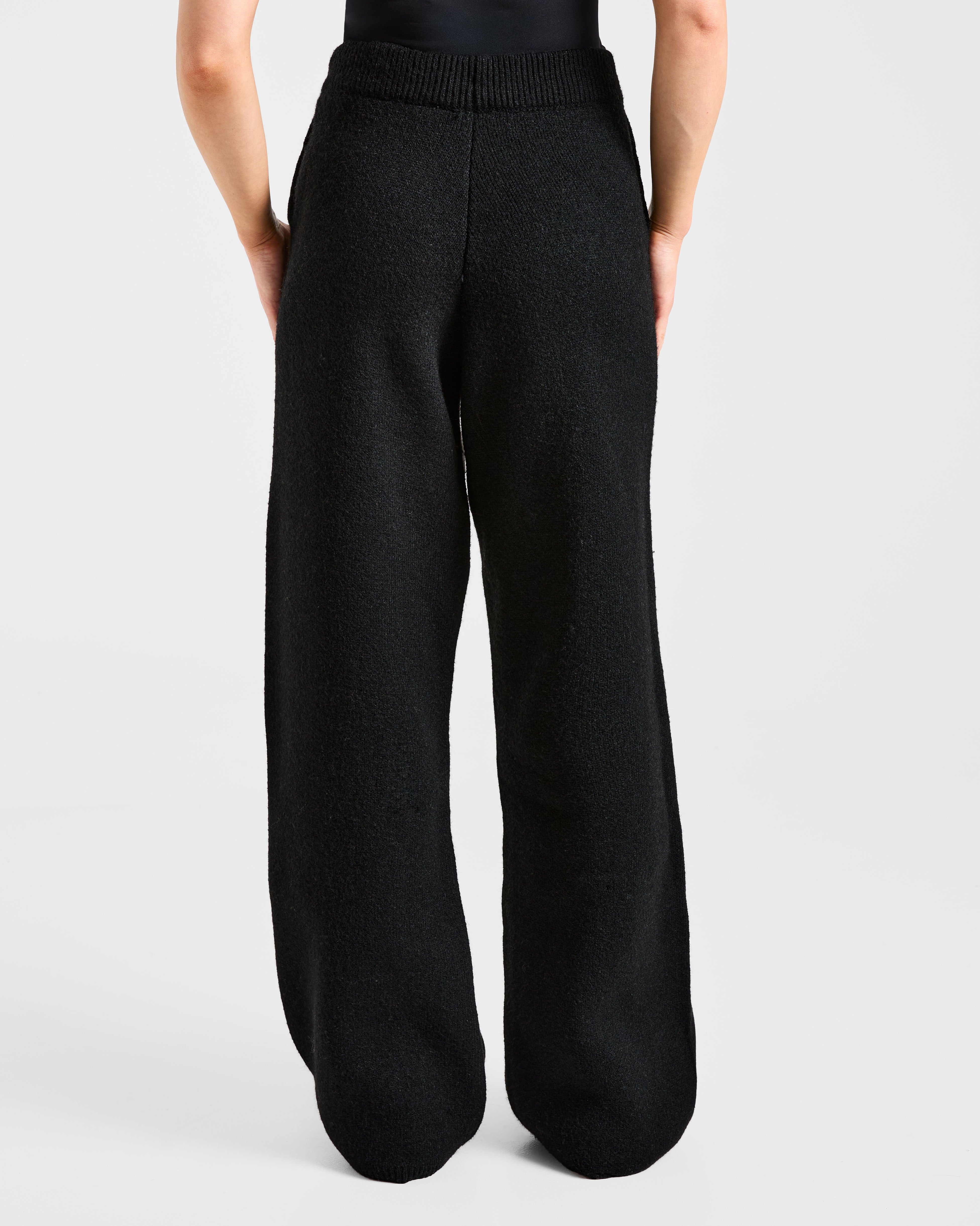 Pantalones Jogger de Punto Suave y Amplio de Pierna Recta - Negro