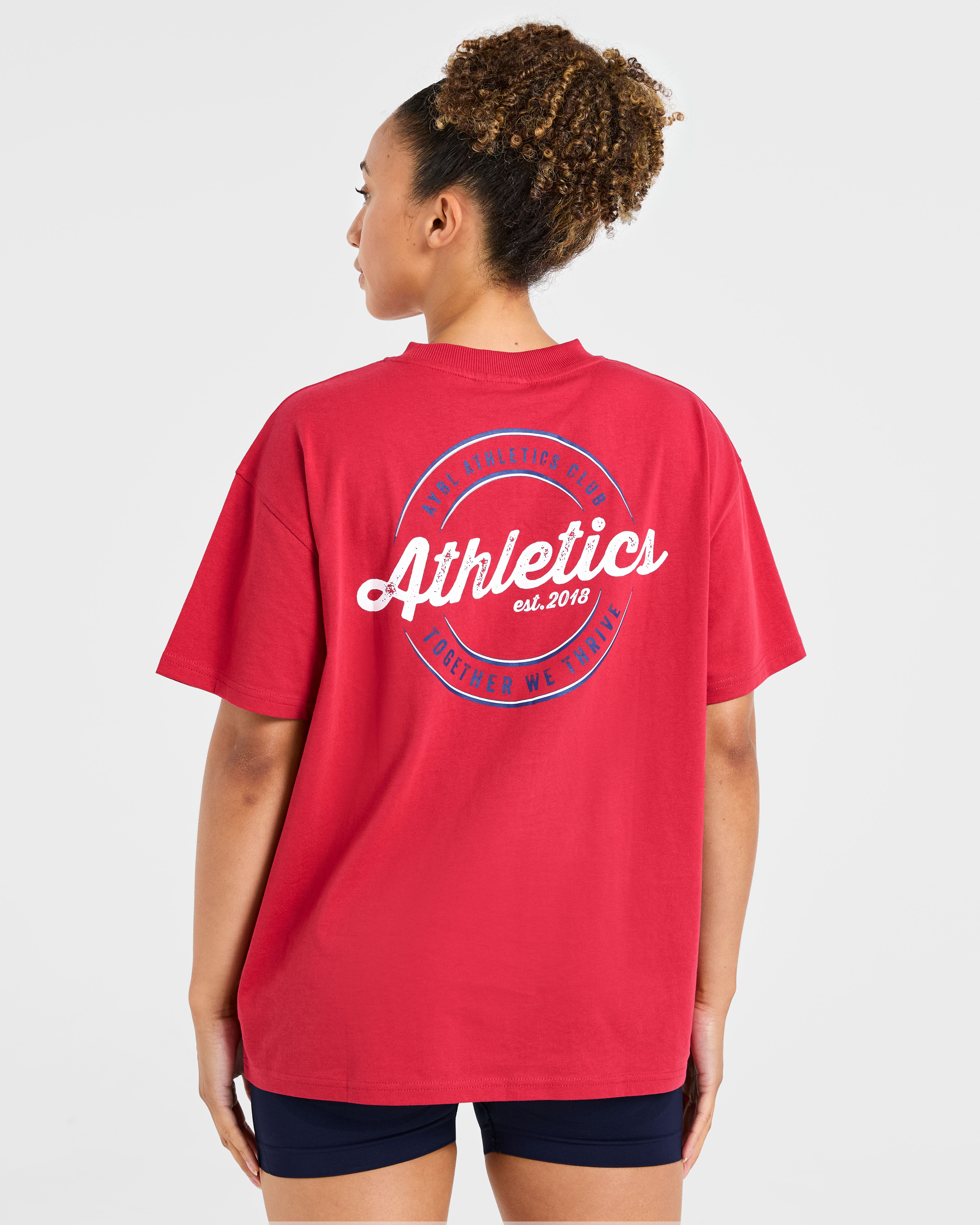 Camiseta Oversized Retro Athletics Club - Rojo/Azul