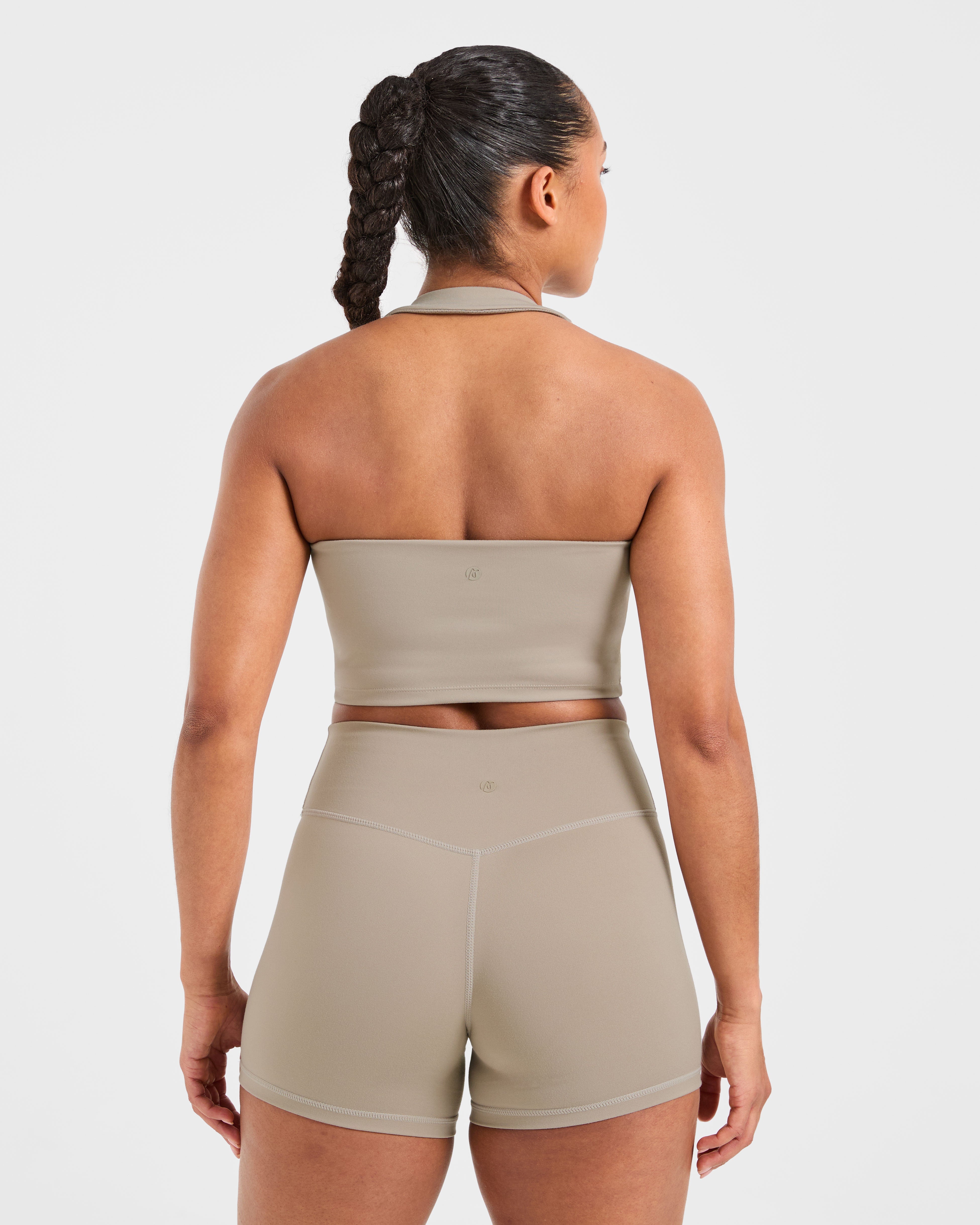 Top Corto de Cuello Halter - Taupe Apagado