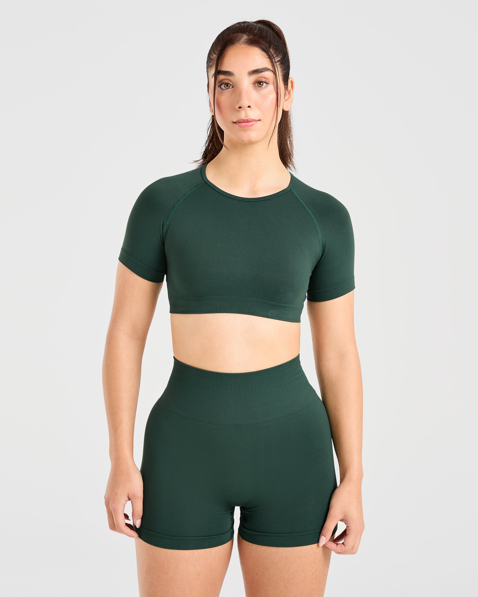 Crop Top Sin Costuras Power - Evergreen
