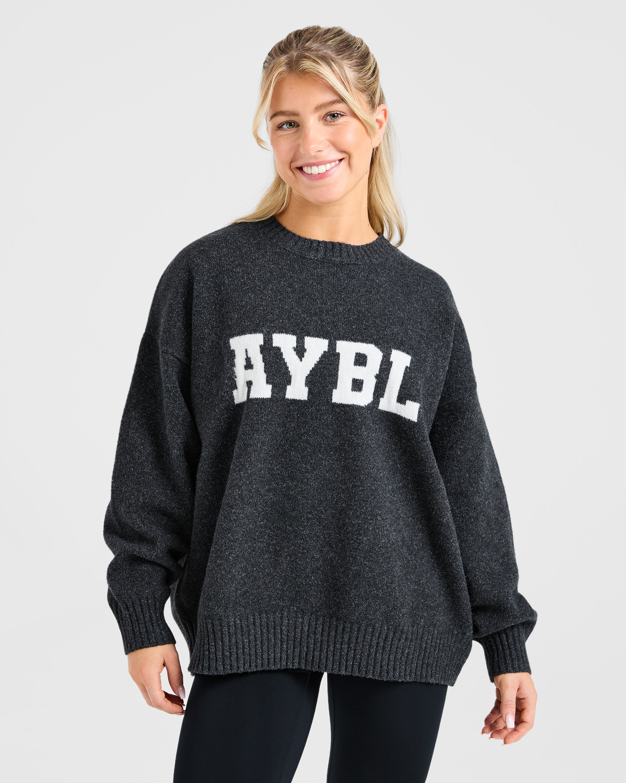 Sudadera Oversized de Punto Varsity - Gris Carbón