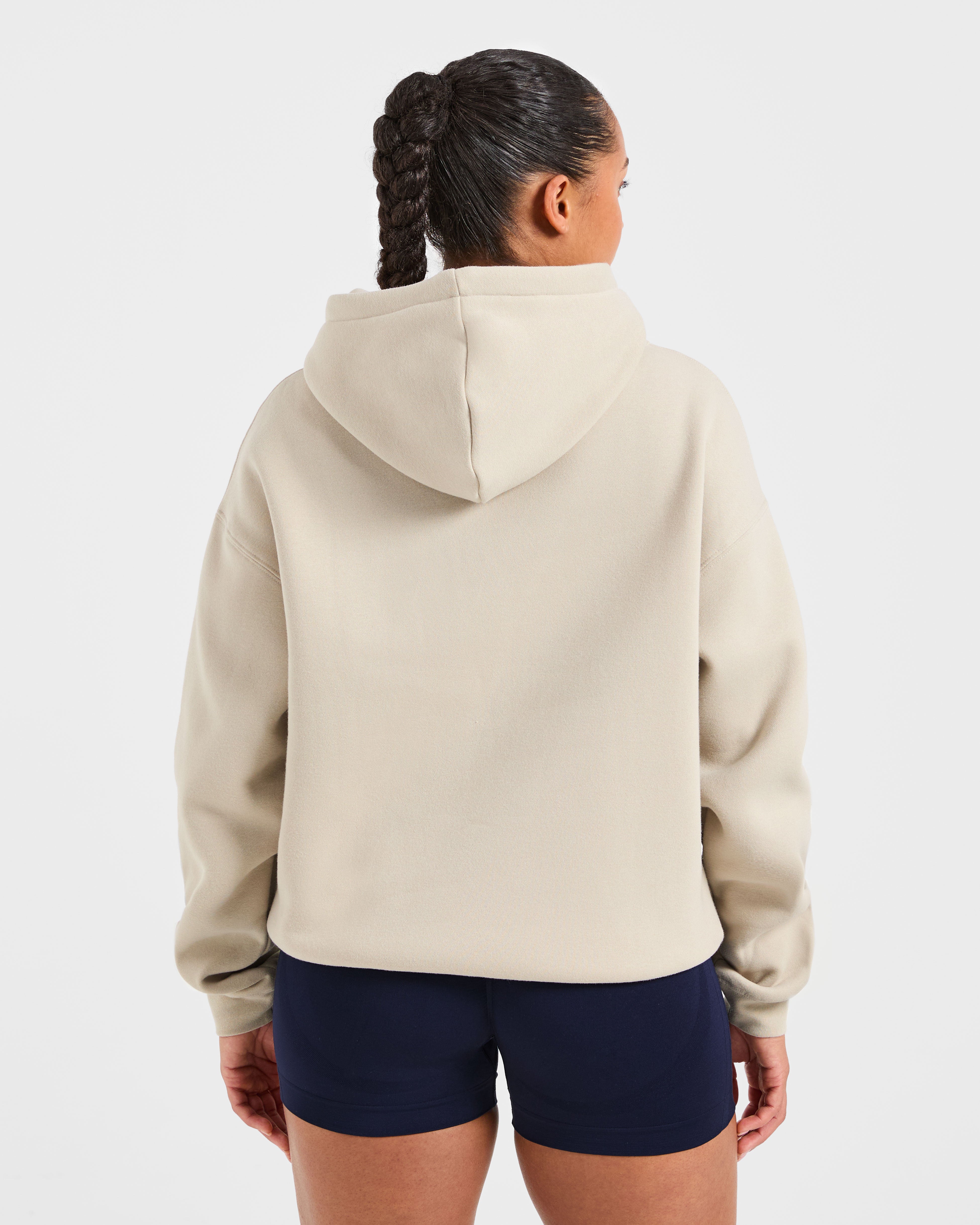 Sudadera Oversized con Bordado de Letras - Beige/Azul Marino