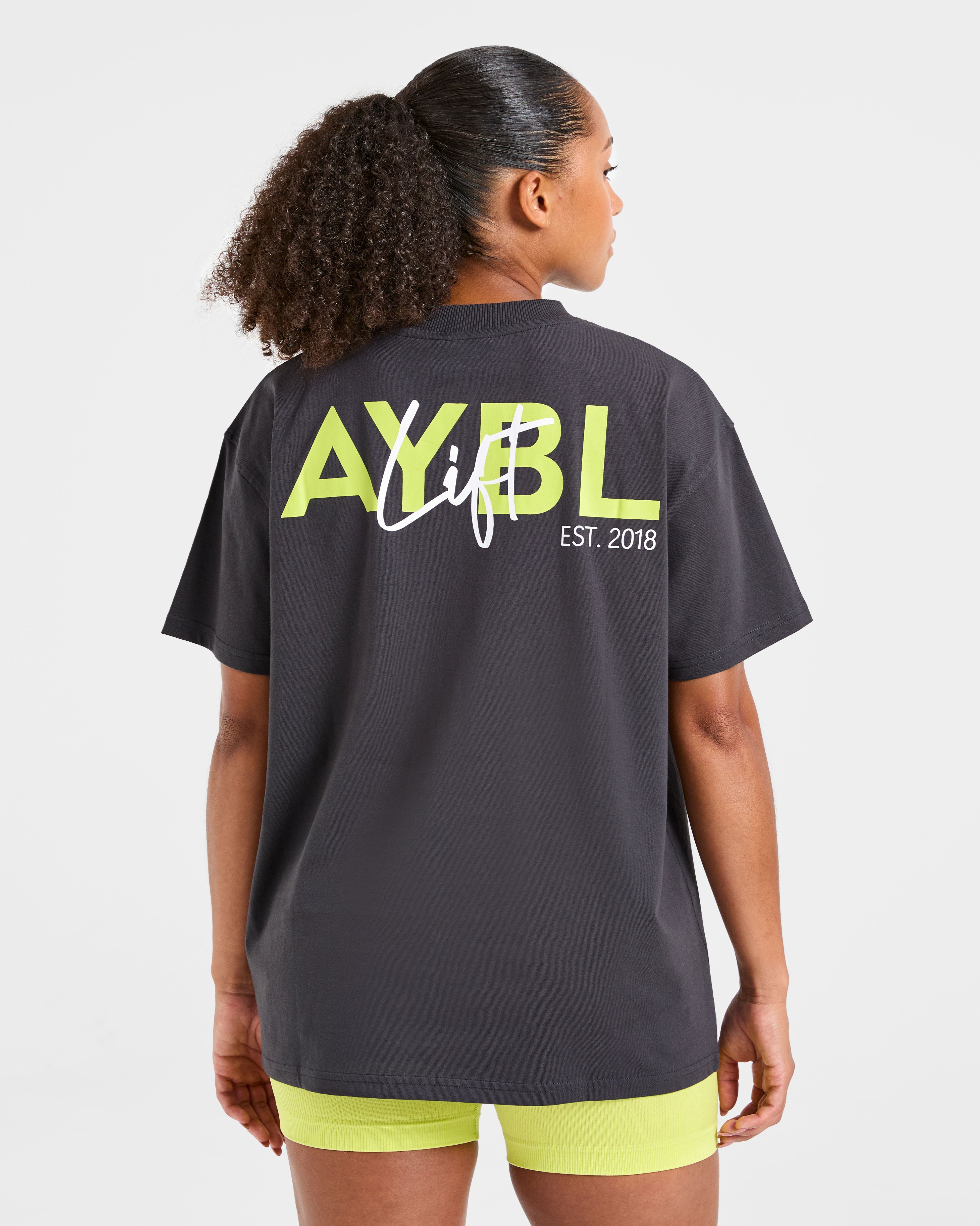 Camiseta Oversized con Estampado Lift - Grafito/Lima