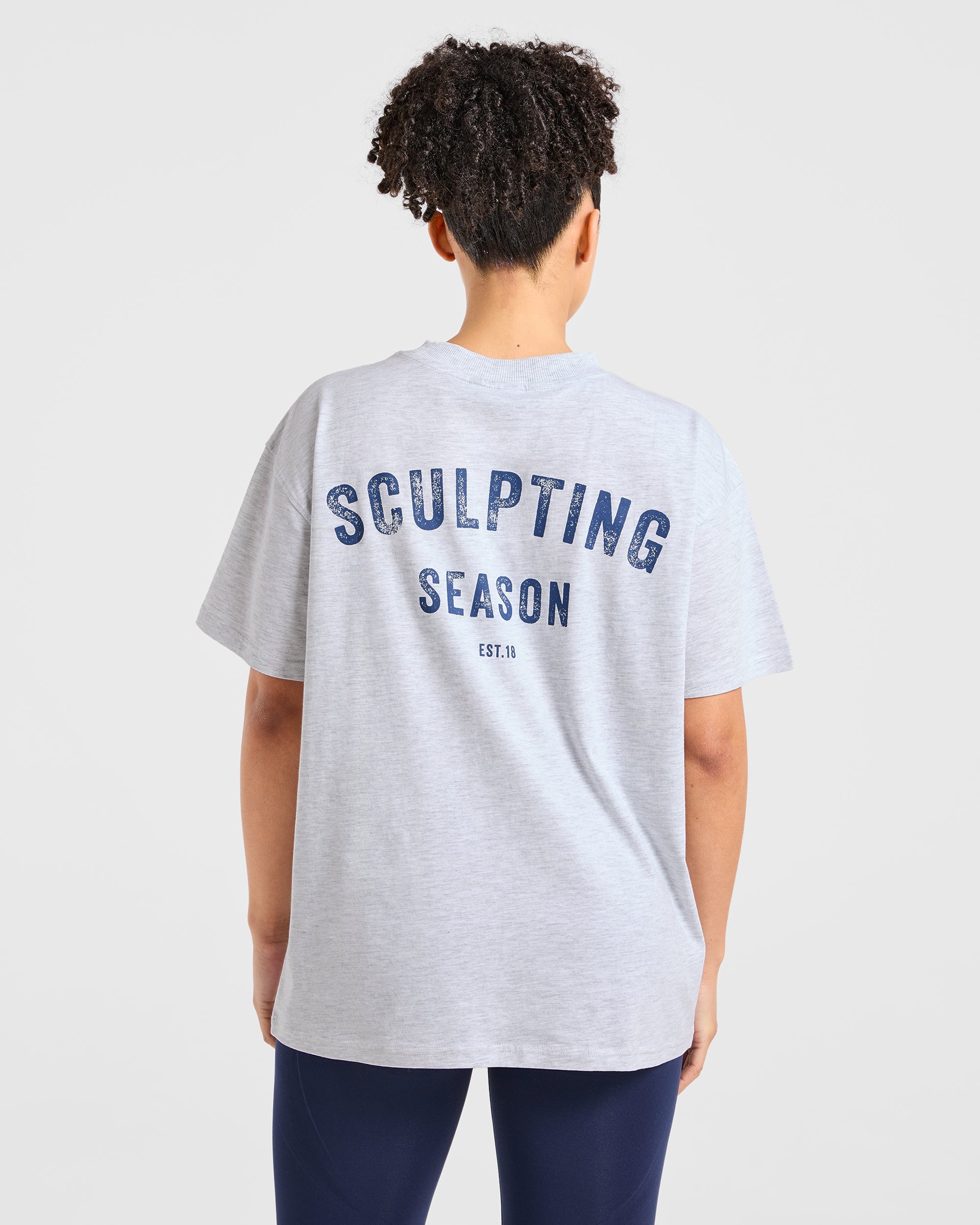 Camiseta Oversized de Temporada Escultura - Gris Helecho/Azul Marino
