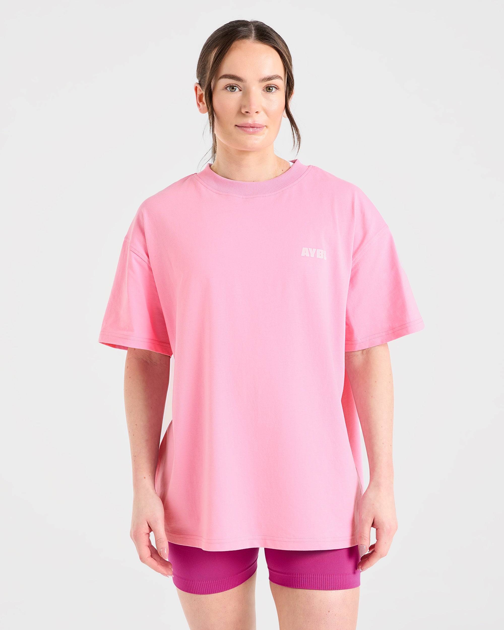 Camiseta Oversized con Estampado de Ondas Focalizadas - Rosa/Blanco