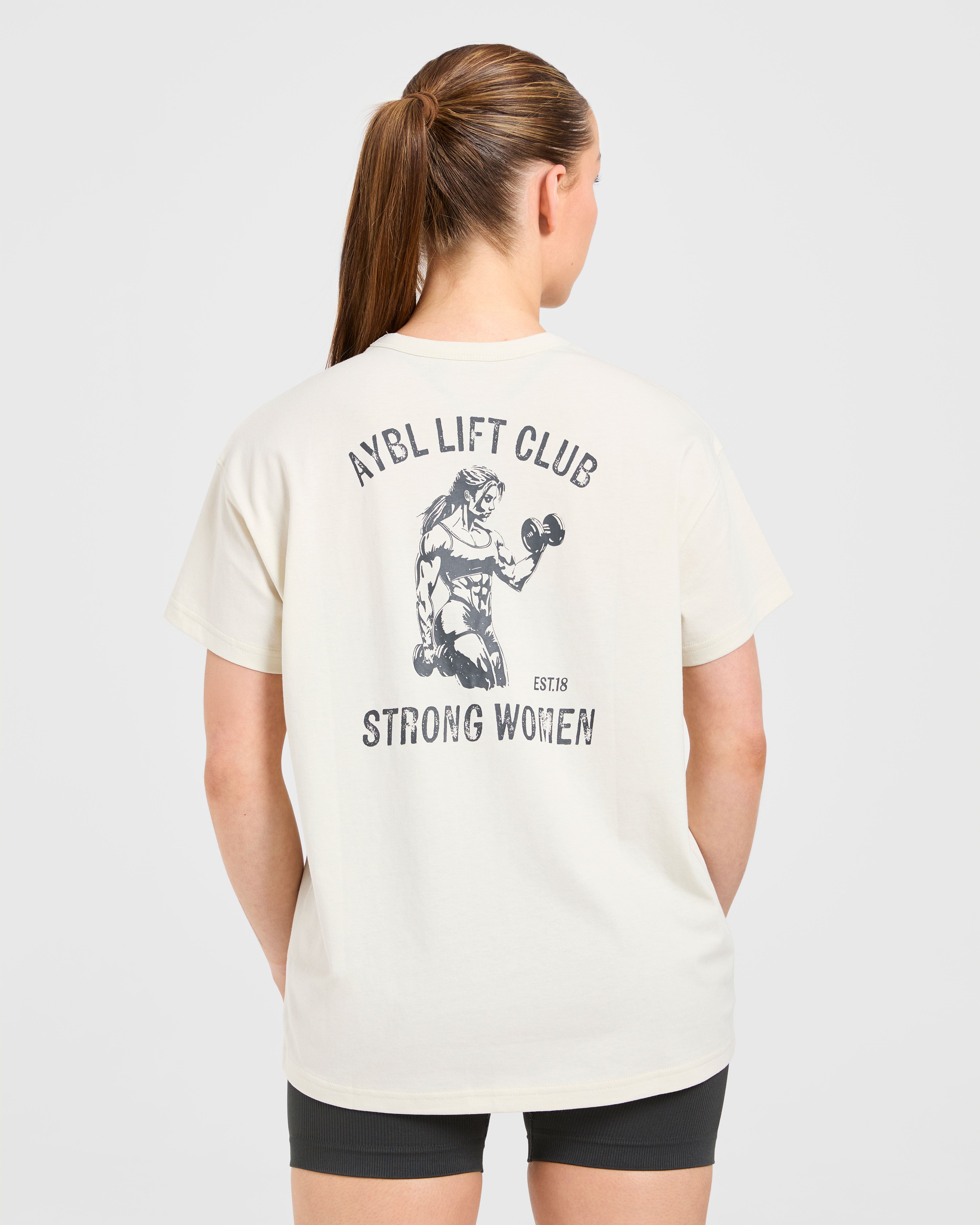 Camiseta Oversized con Estampado de Mujeres Fuertes - Beige/Gris