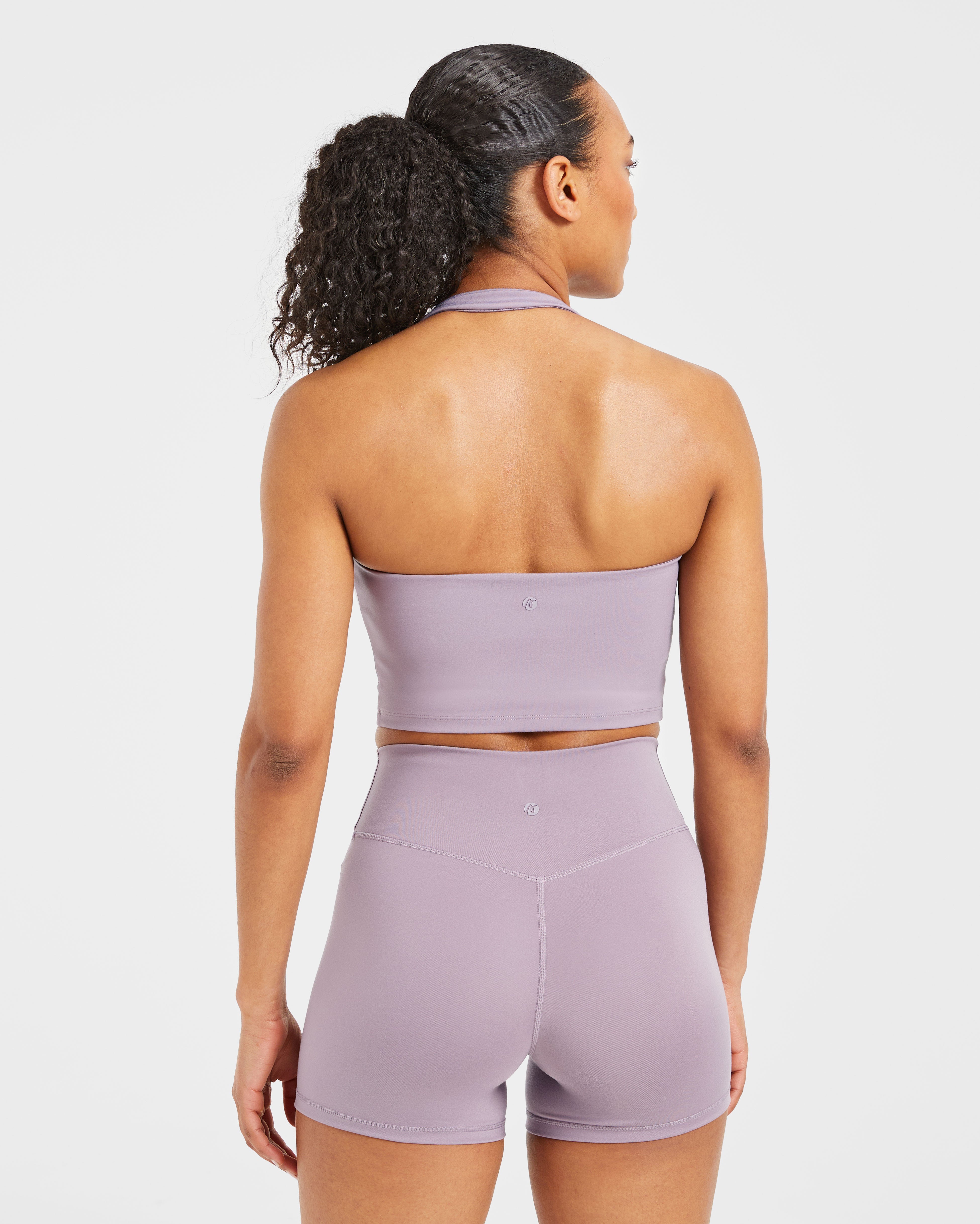 Top Corto Halter con Cuello en V - Púrpura Mauve