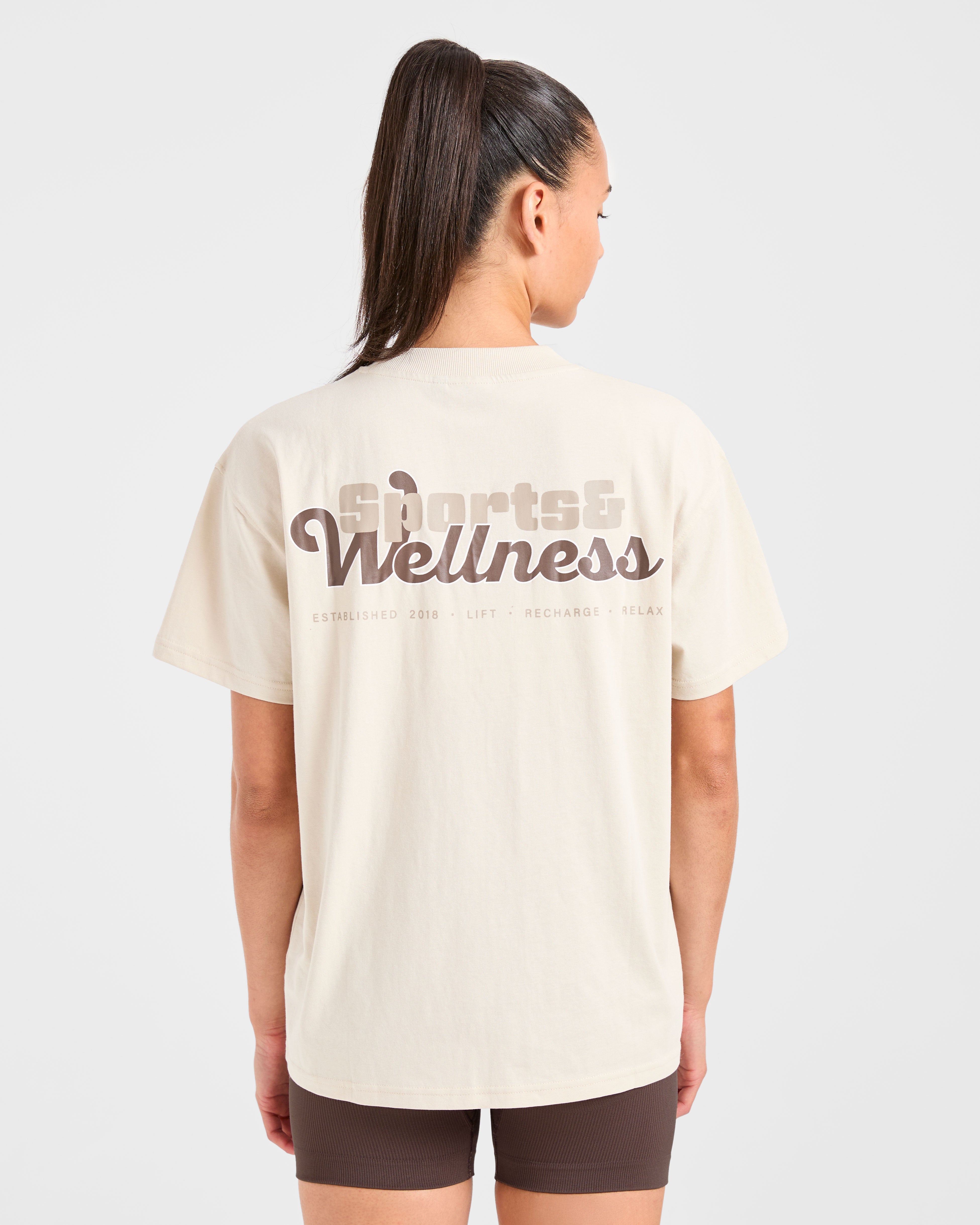 Camiseta Oversized Deportes Bienestar - Beige