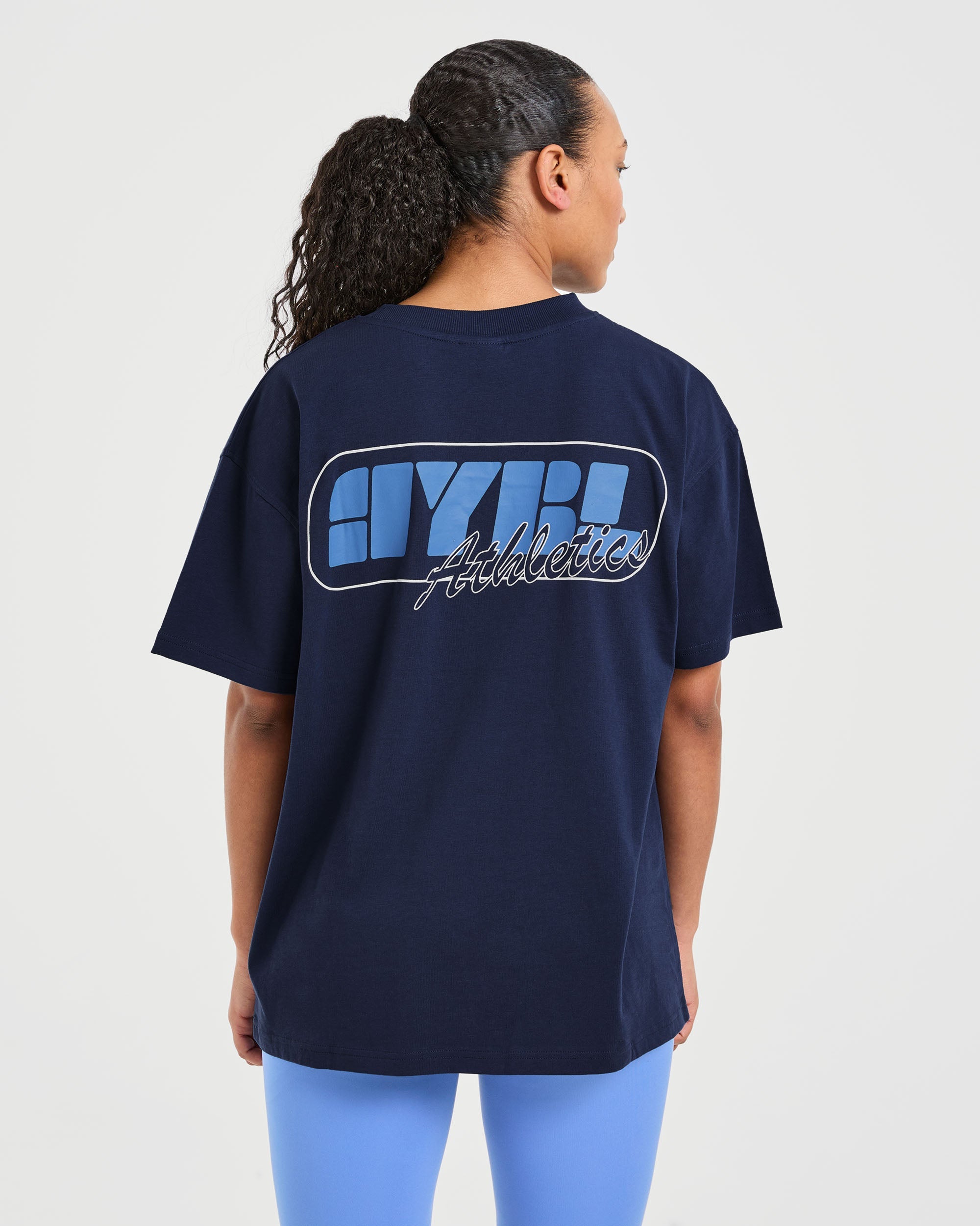 Camiseta Oversized Retro de Atletismo - Azul marino