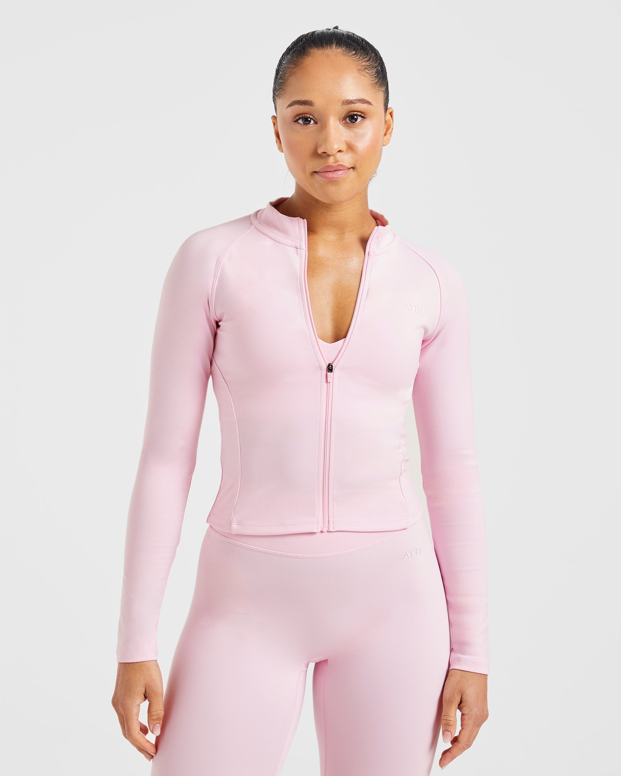 Chaqueta de Cremallera Estilo Básico - Rosa Pastel