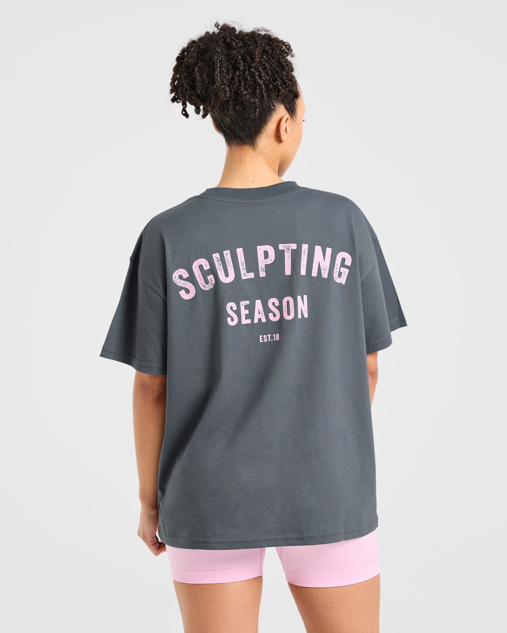 Camiseta Oversized de Temporada Escultura - Gris/Rosa