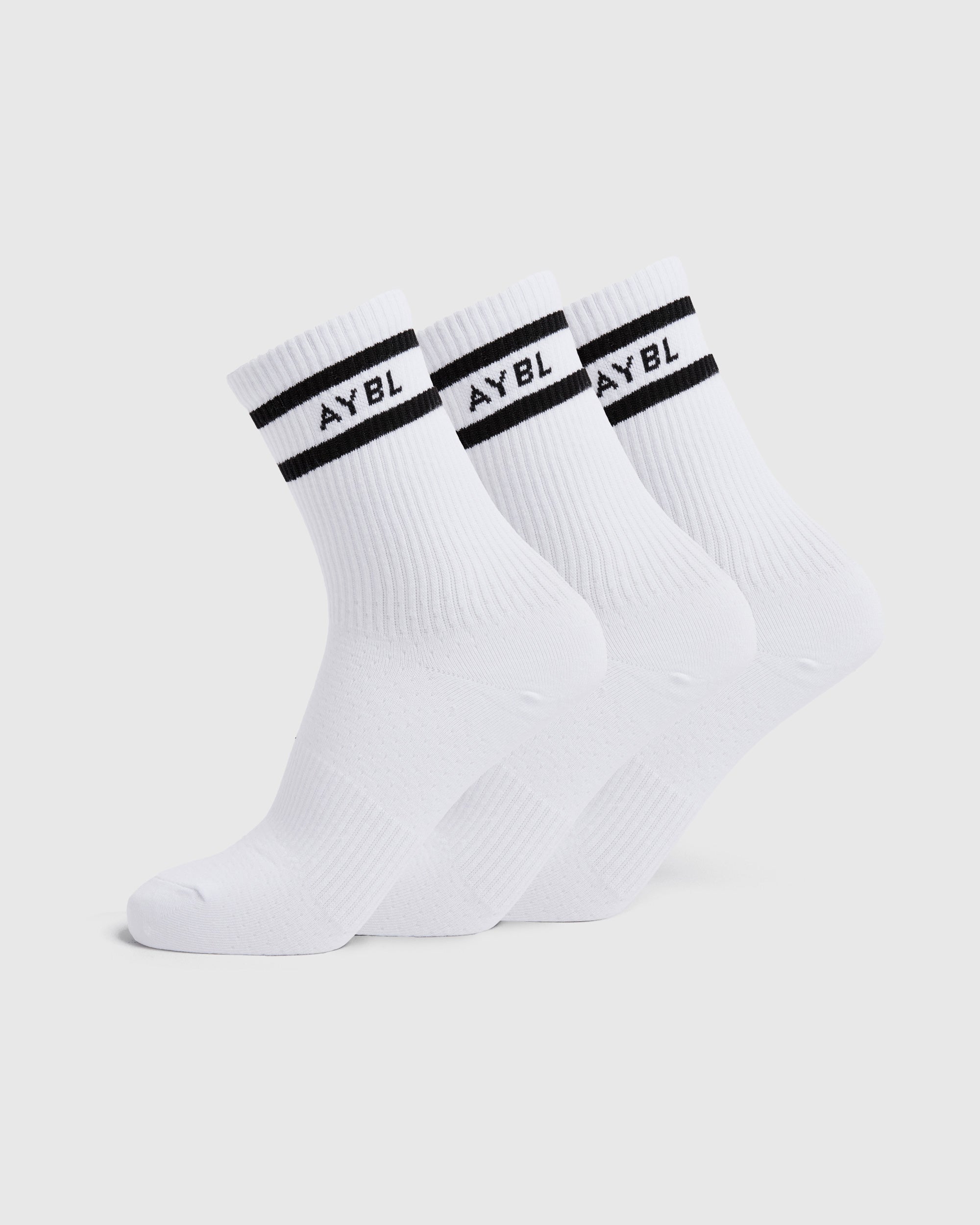 Calcetines de doble franja everyday (3 unidades) - Blanco