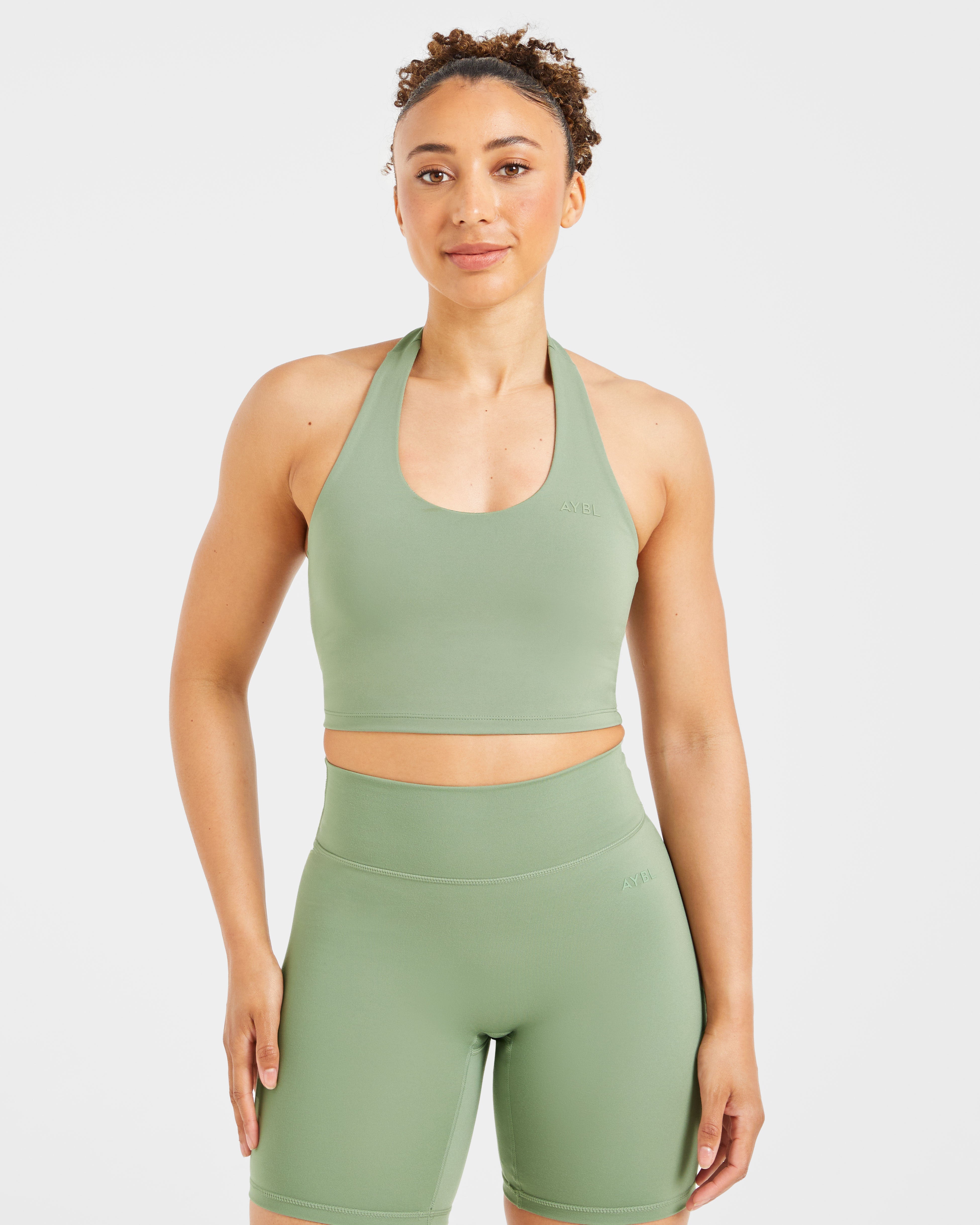Top Corto de Cuello Halter - Verde Oliva