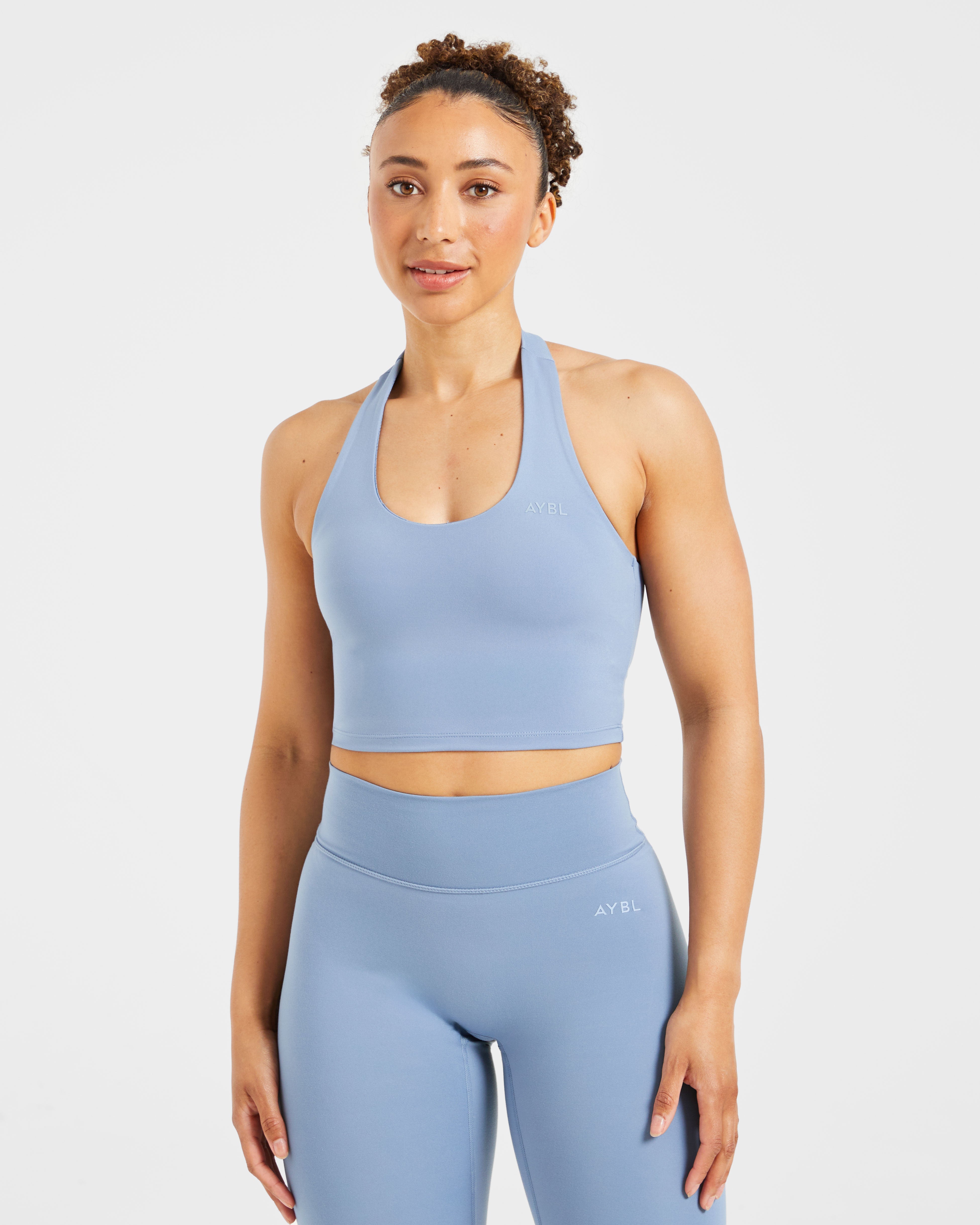 Top Corto de Cuello Halter - Azul Pizarra
