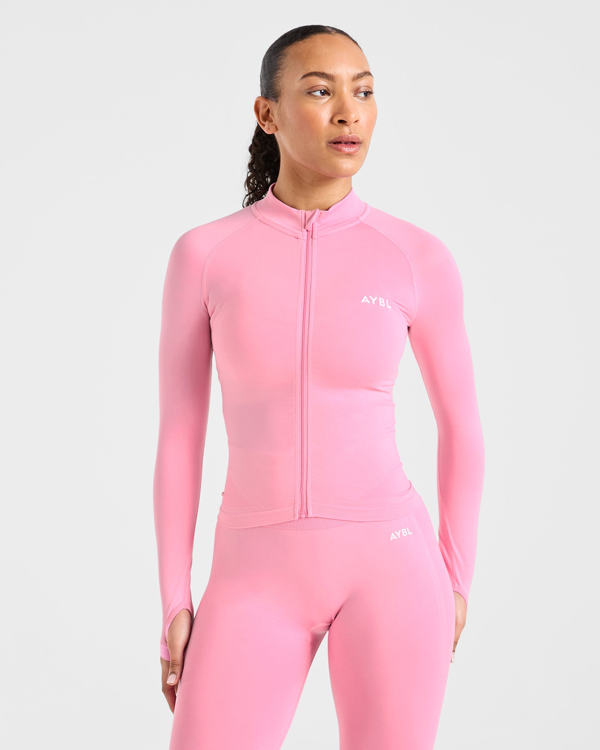 Empower Chaqueta de Cierre Completo Sin Costuras - Rosa Bebé