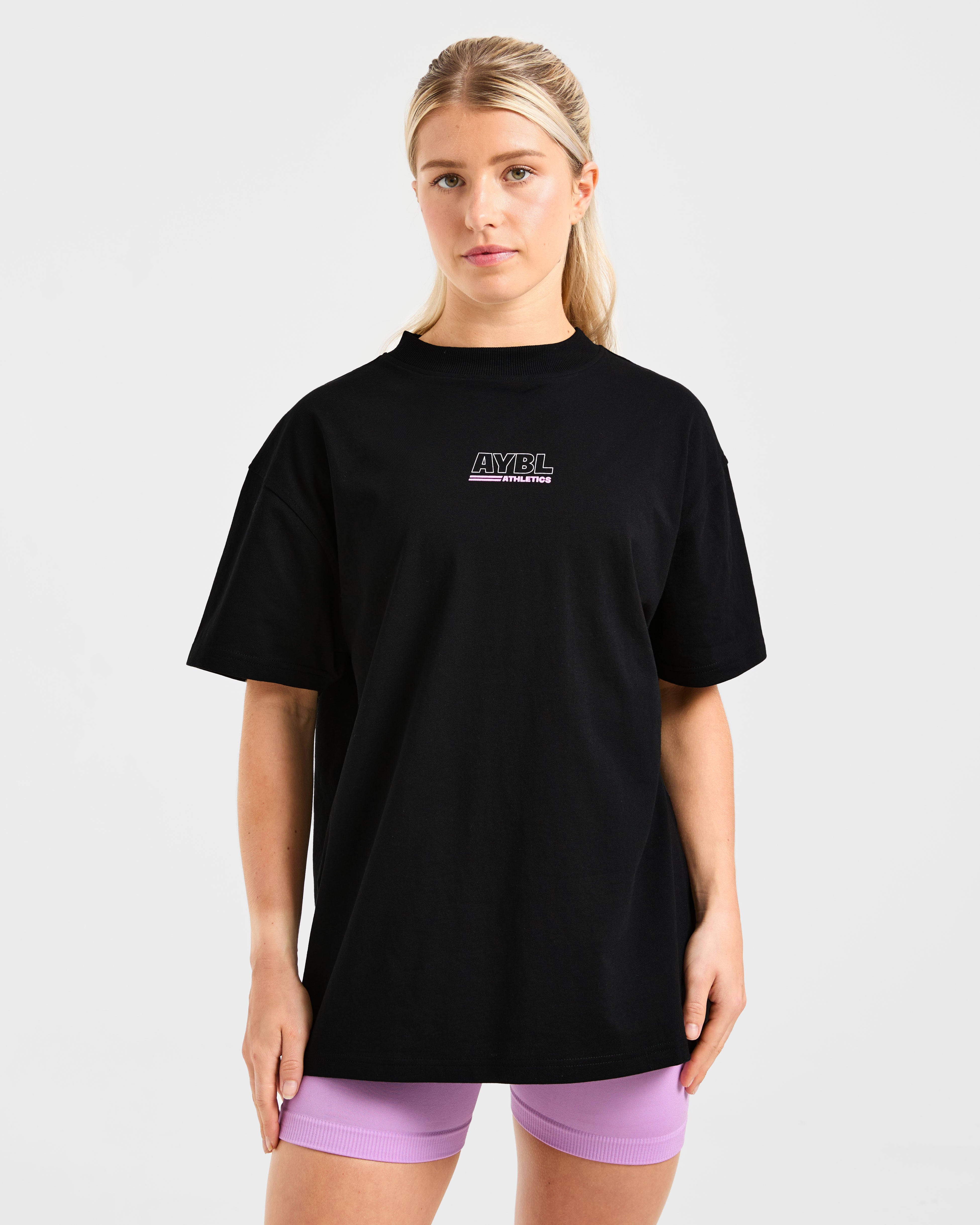 Camiseta Oversized de Pista de Atletismo - Negro/Rosa