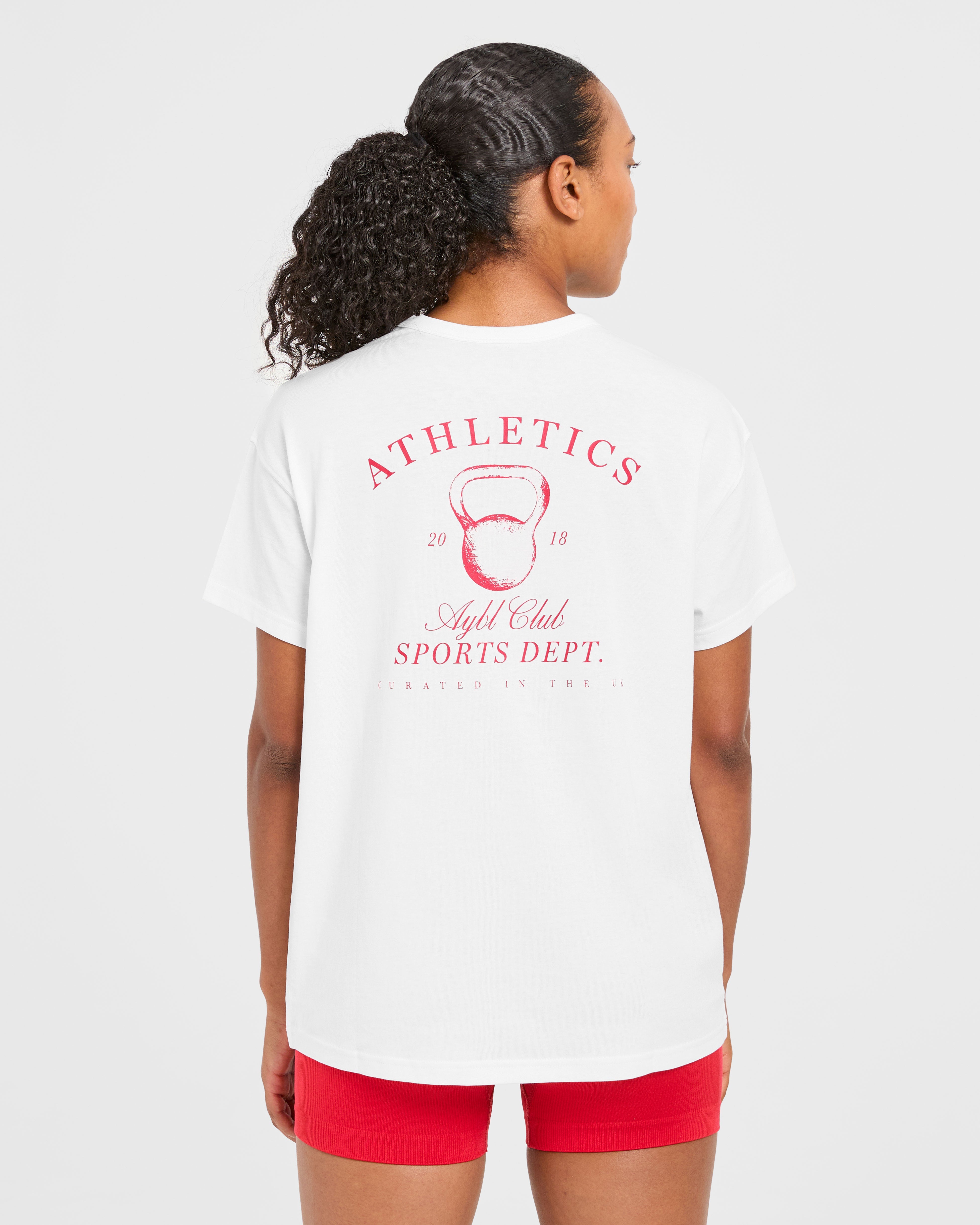 Camiseta Oversized del Departamento de Atletismo - Blanco/Rojo