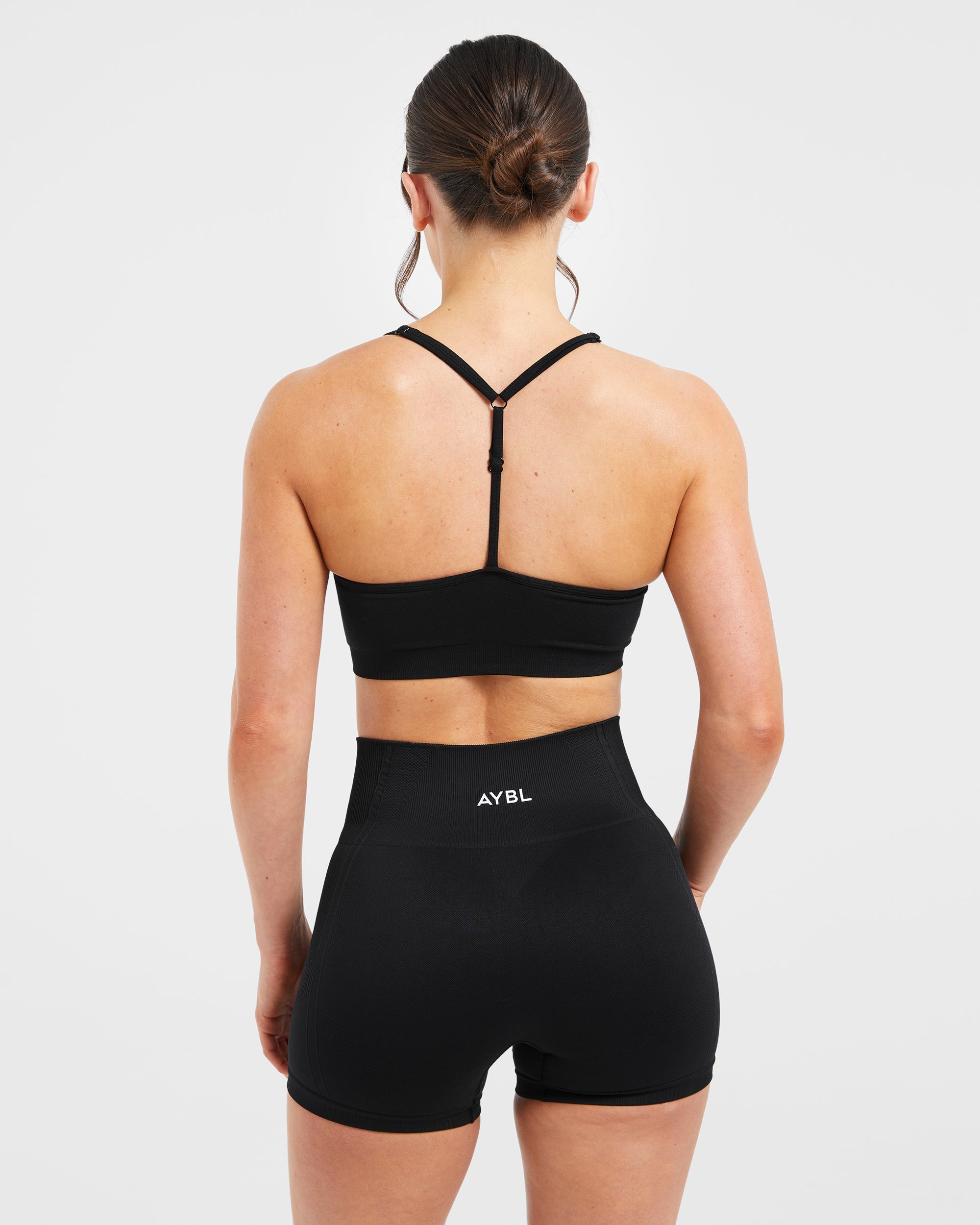 Sports Bra Sin Costuras Básico de Cuello en V - Negro