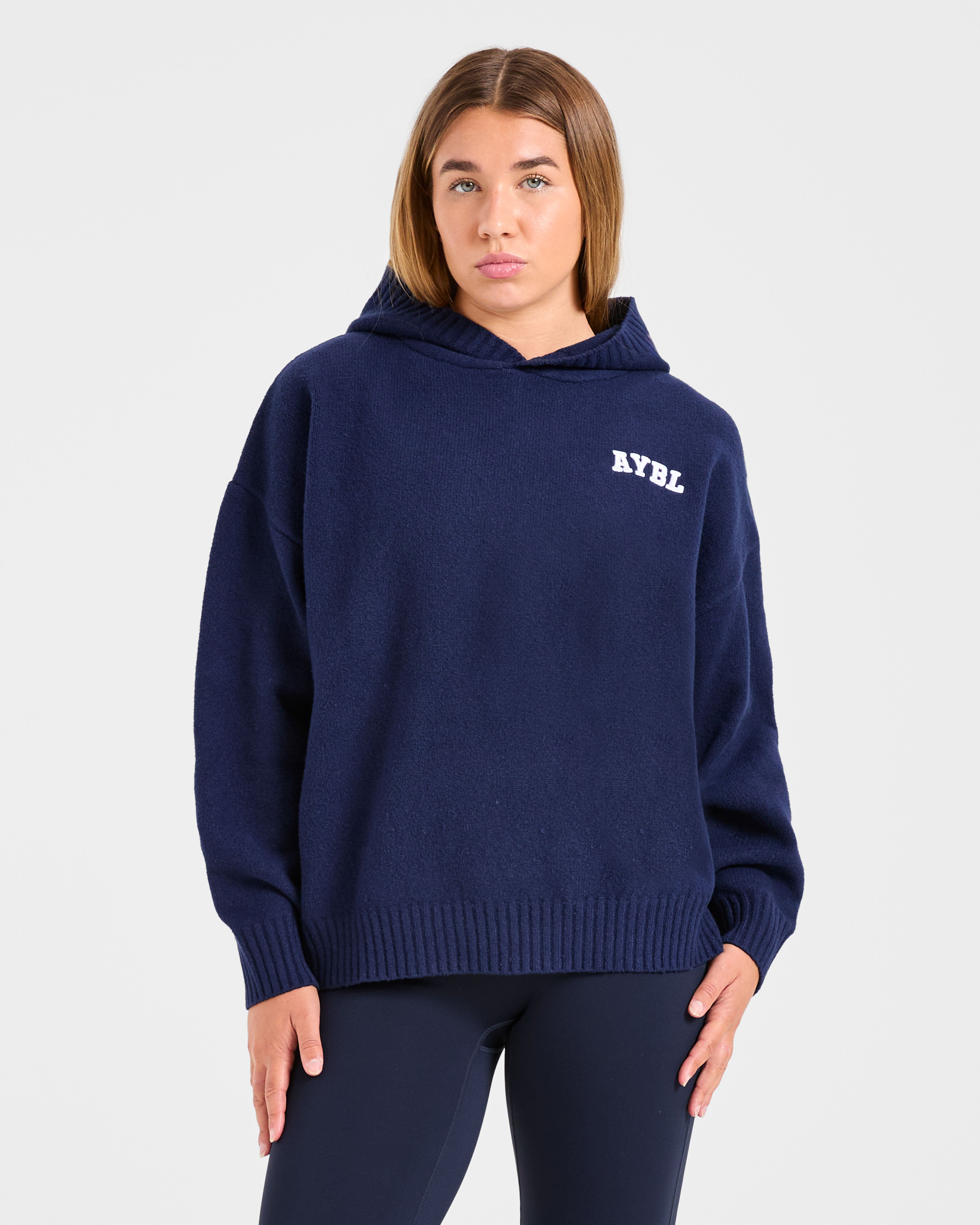 Sudadera Oversized de Punto con Logotipo Minimal Varsity - Azul Marino