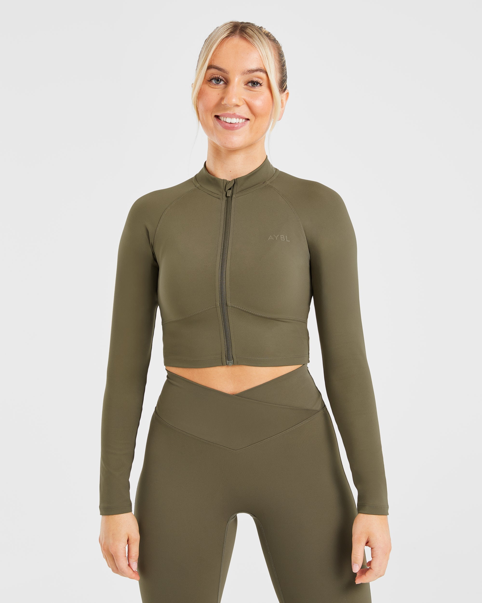 Chaqueta Wrap con Cremallera - Khaki Oscuro