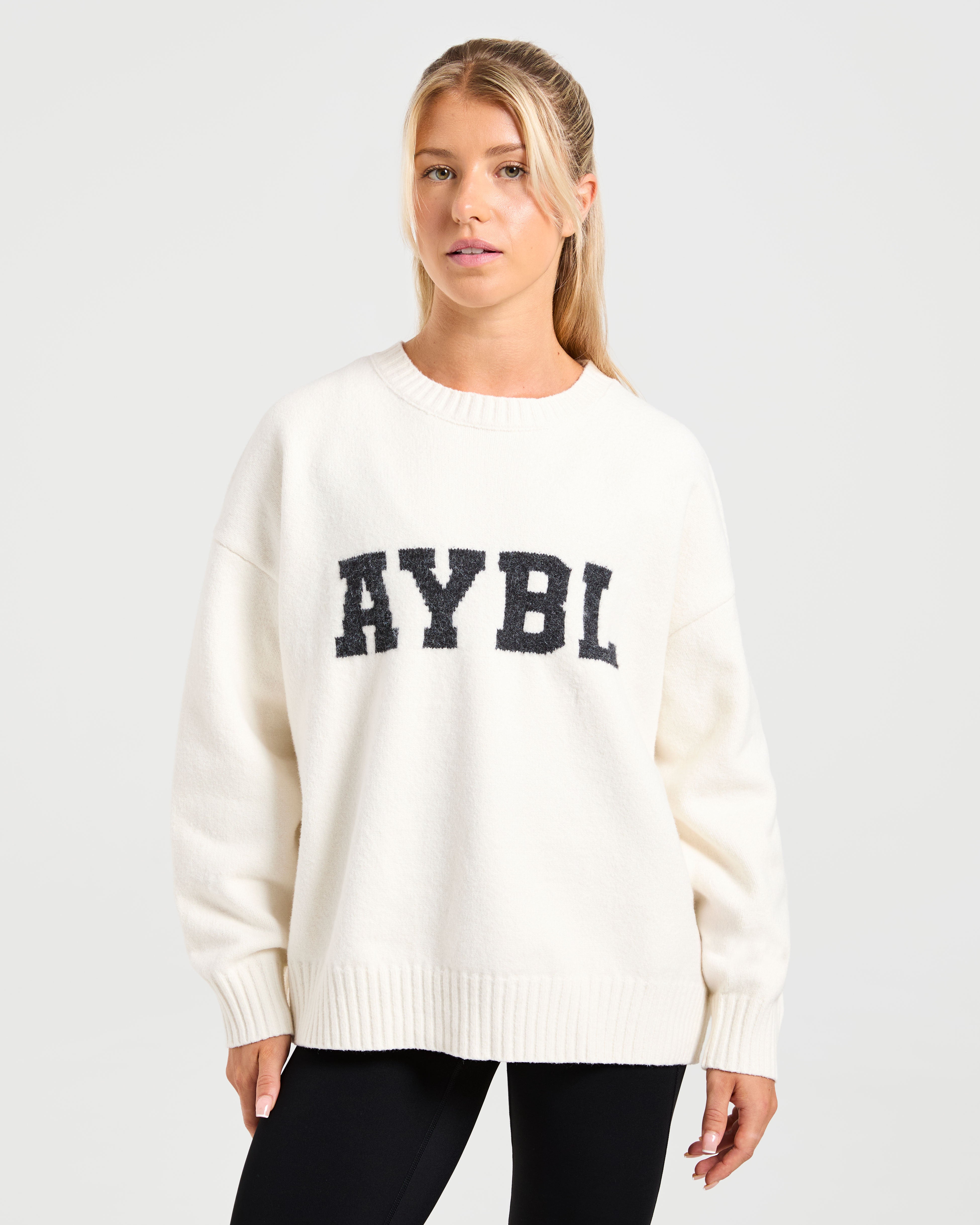 Sweater Oversized de Punto Varsity - Blanco Oficio