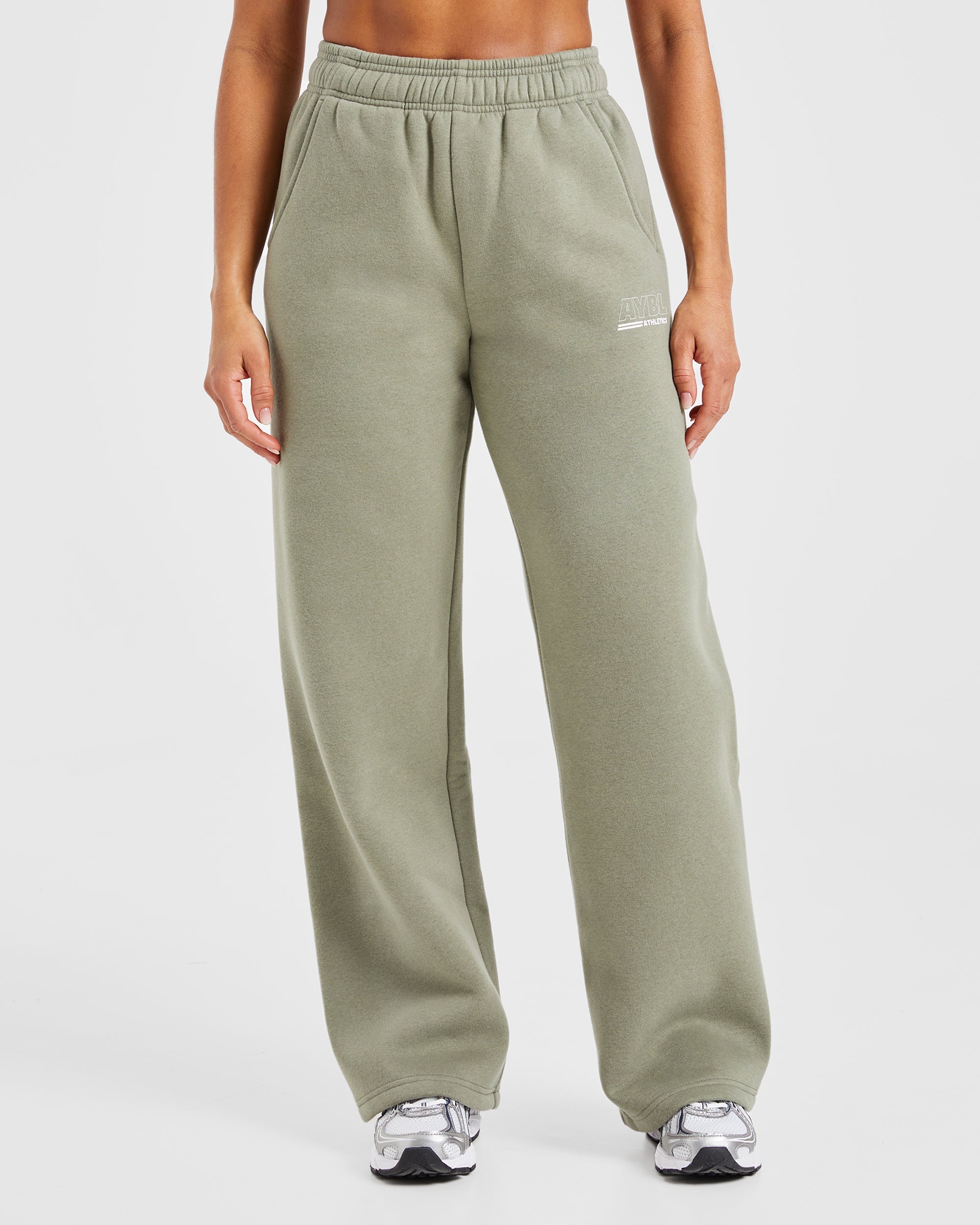 Pantalones Jogger de Pista Deportiva con Pierna Recta y Corte Amplio - Olivo Apagado