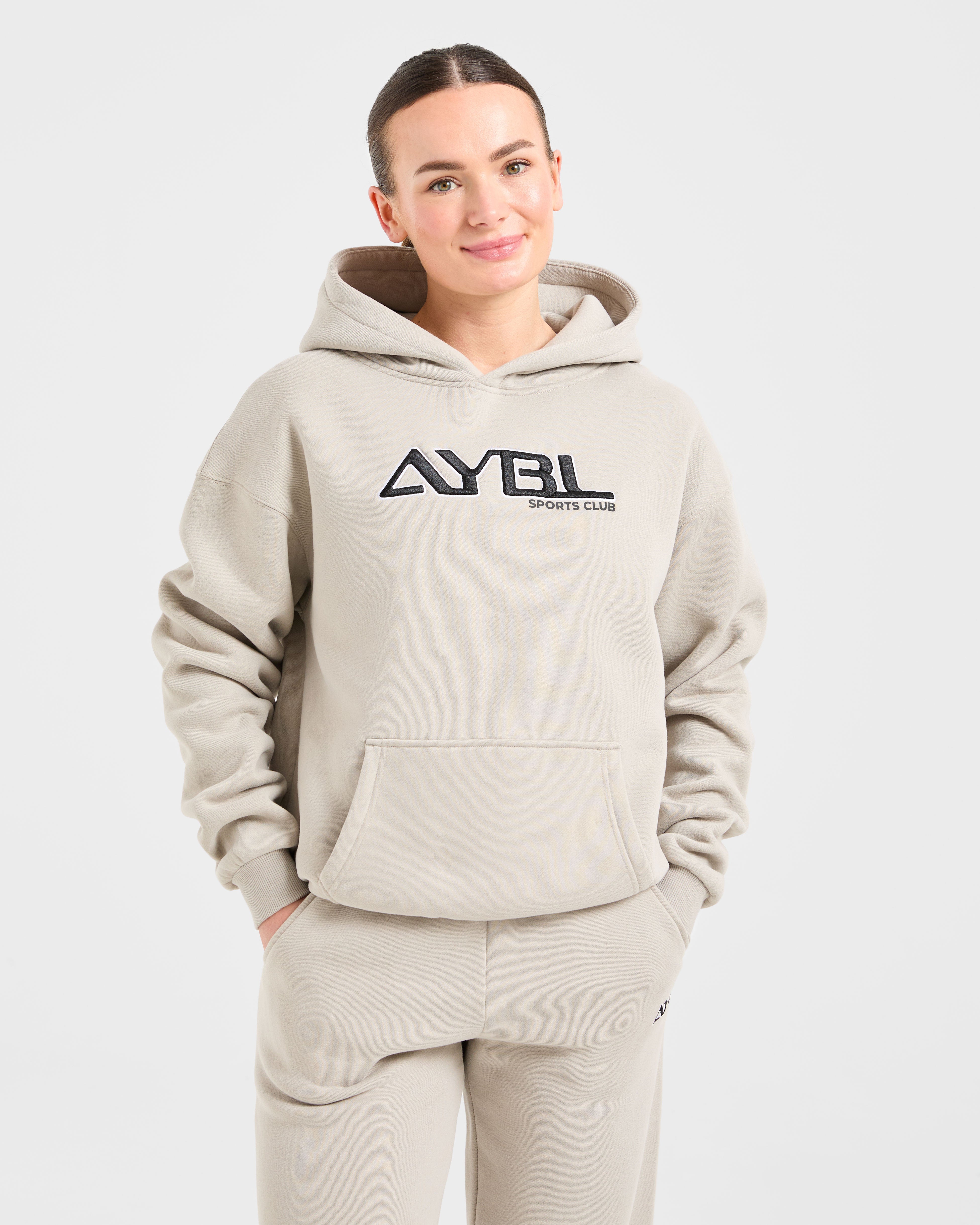 Sudadera Oversized Retró Bordada - Gris Taupe
